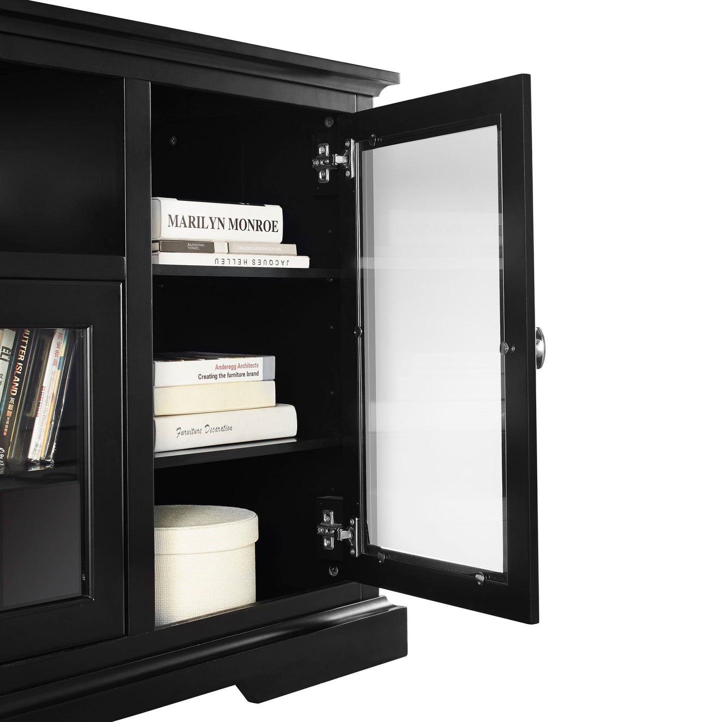 Transitional Classic 70" TV Stand For 80" TVs With 4 Glass Doors Walker Edison