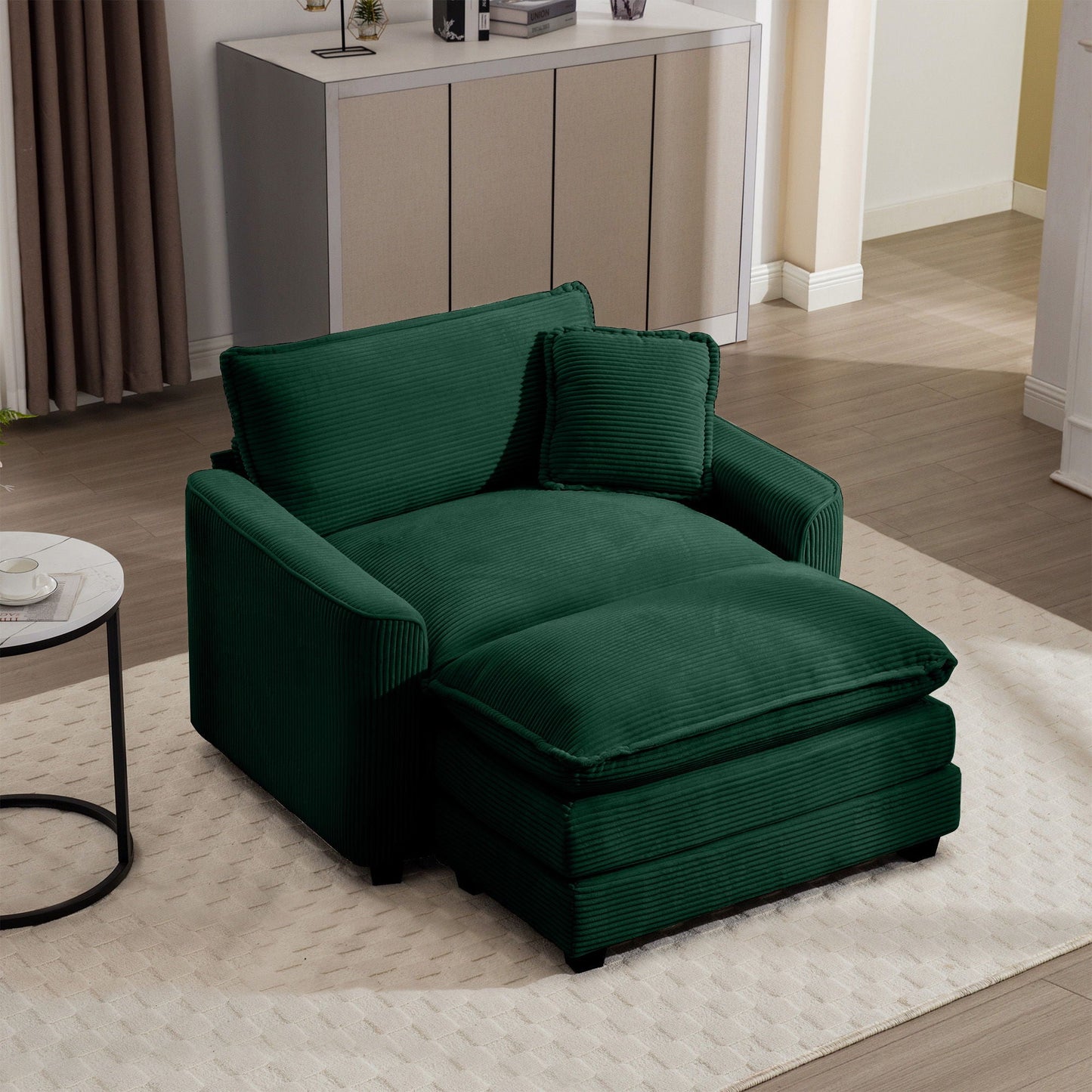 Classic Modern Comfortable Single Chair Deep Seat Sofa With Footstool Home Essentials