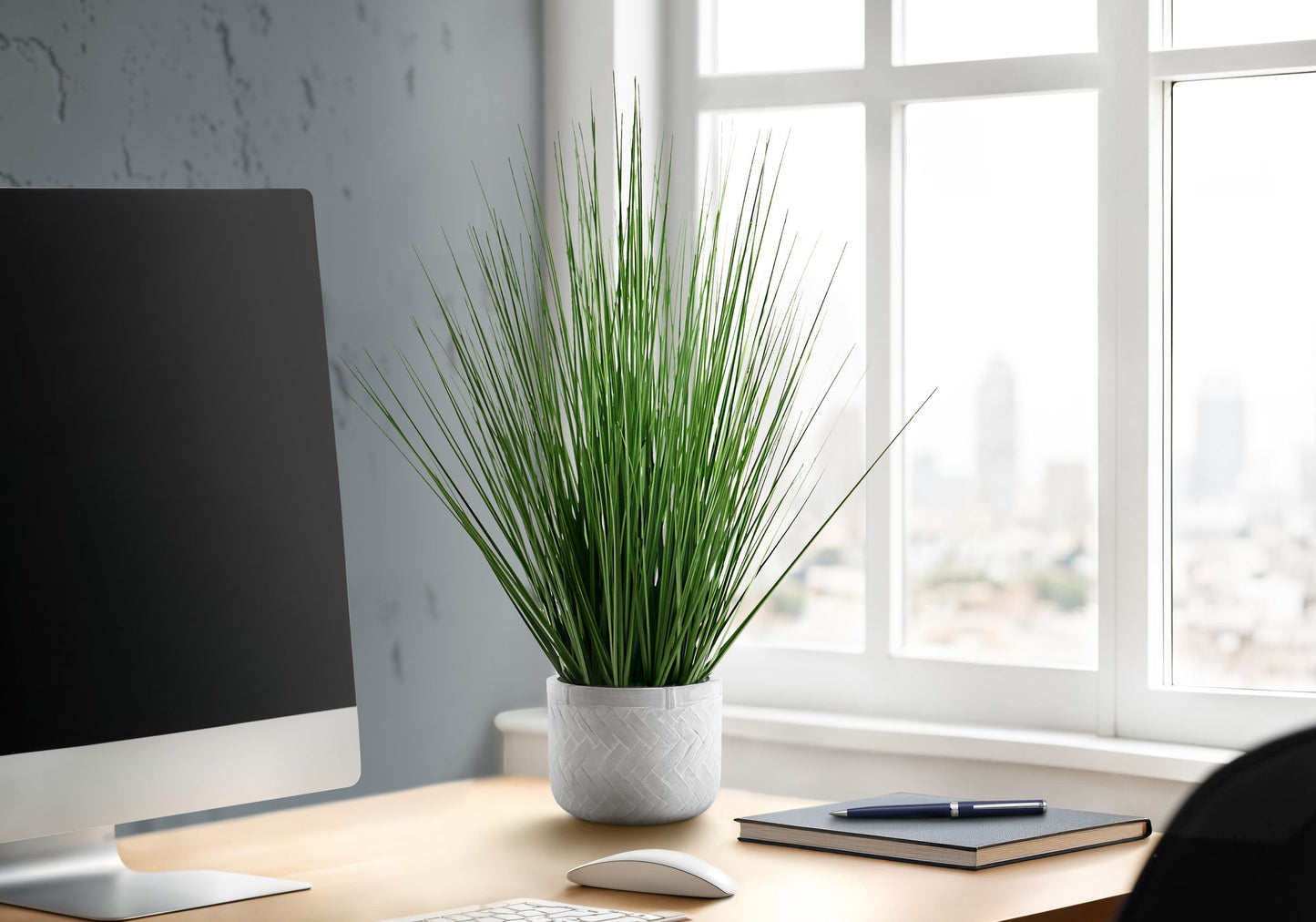 21" Tall, Artificial Plant, Grass, Indoor, Faux, Fake, Table, Greenery, Potted, Real Touch, Decorative - Green / White 8th Street