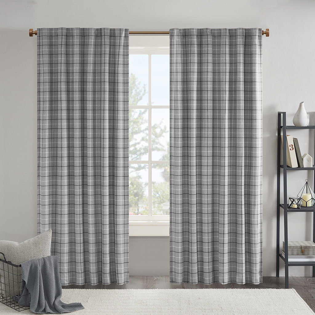 Anaheim - Plaid Rod Pocket and Back Tab Curtain Panel With Fleece Lining - Gray Madison Park