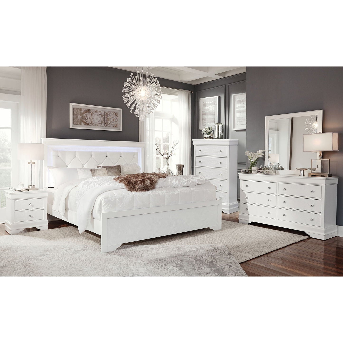 Shaker - Bed With LED Lighting And Crystal Inspired Tufted Headboard Global Furniture USA