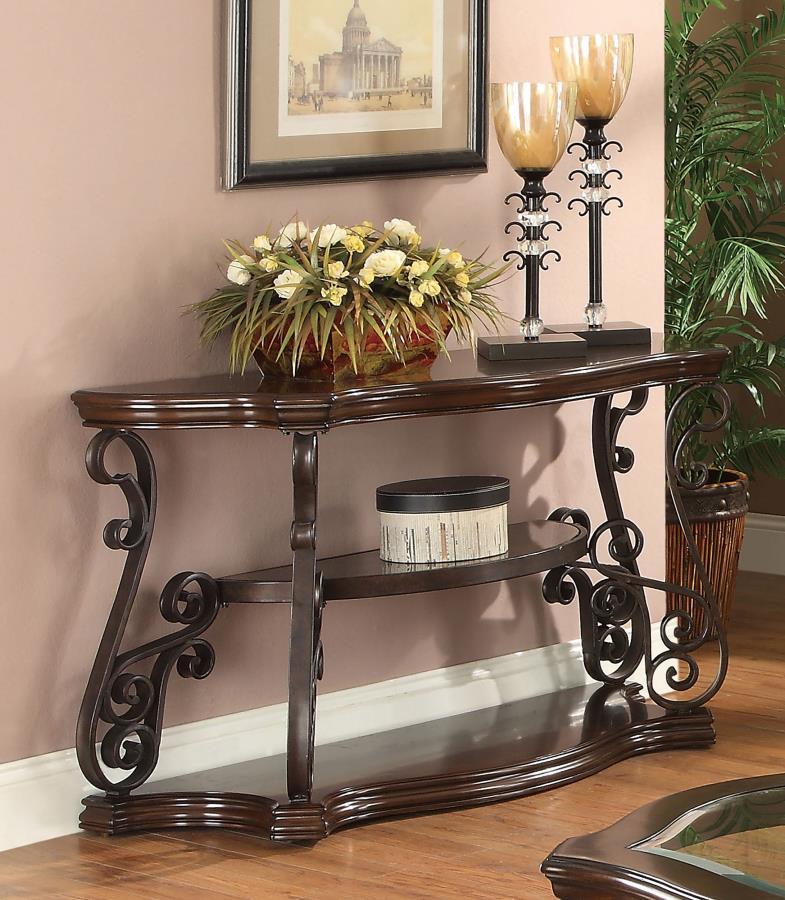 Laney - Scrollwork Entryway Sofa Console Table - Deep Merlot CoasterEssence