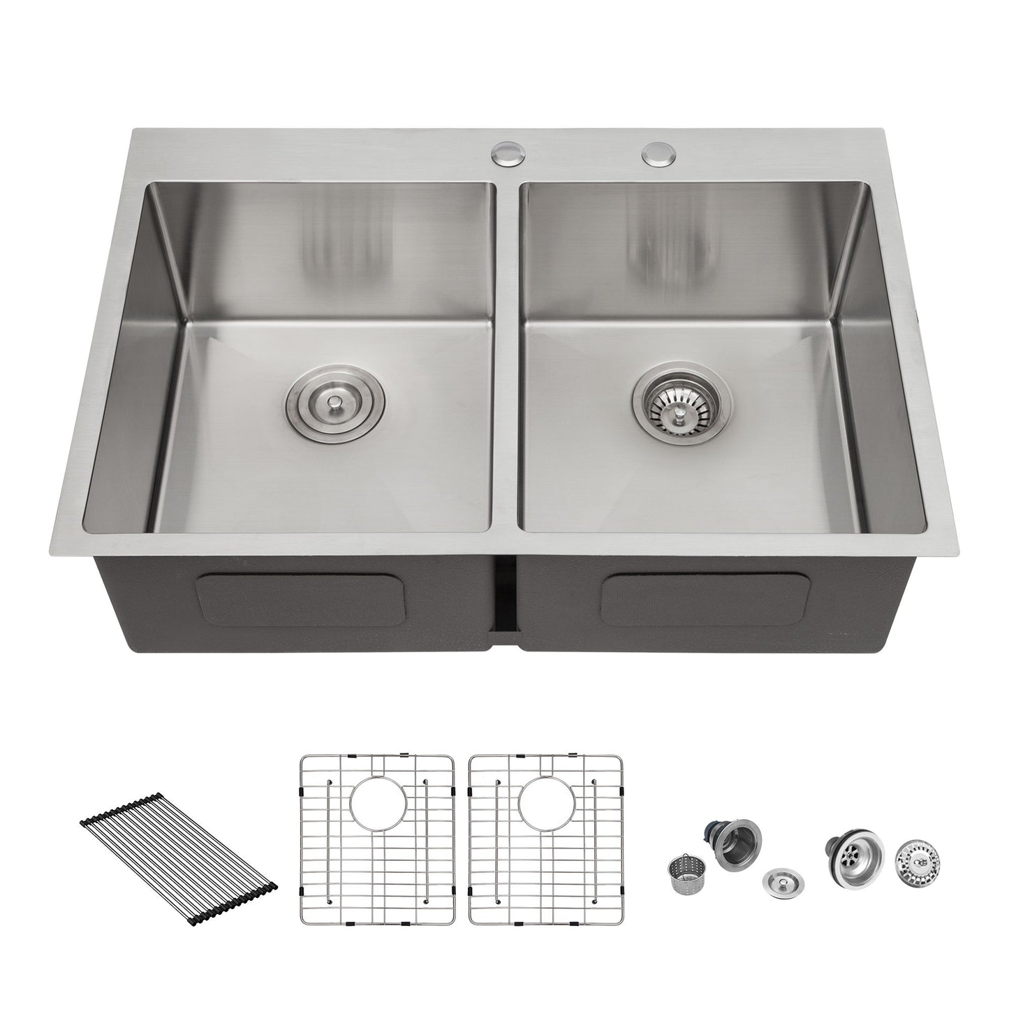 Modern Farmhouse Double Bowl Drop In Sink With 50 / 50 Split Design Stainless Steel - Brushed Nickel Daily Nest