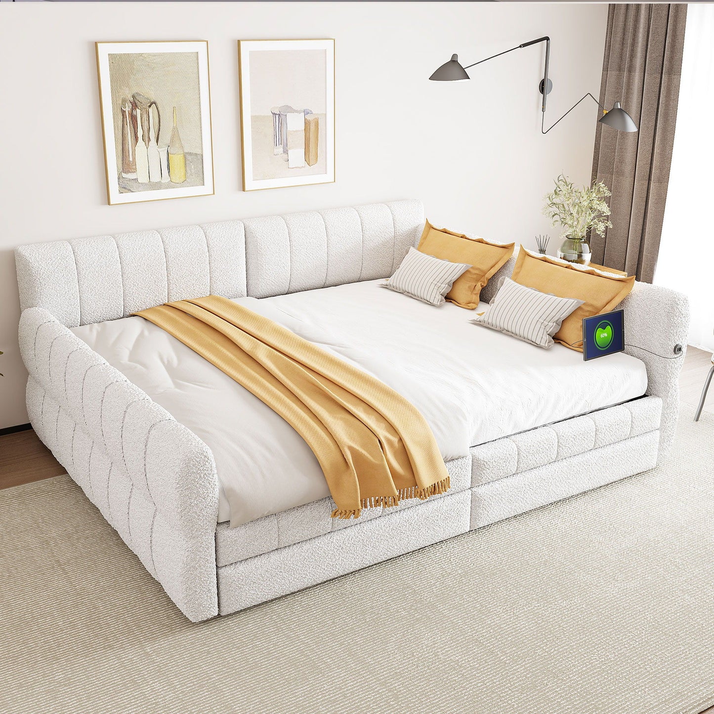 Upholstered Platform Bed With USB And 2 Drawers Dreamland