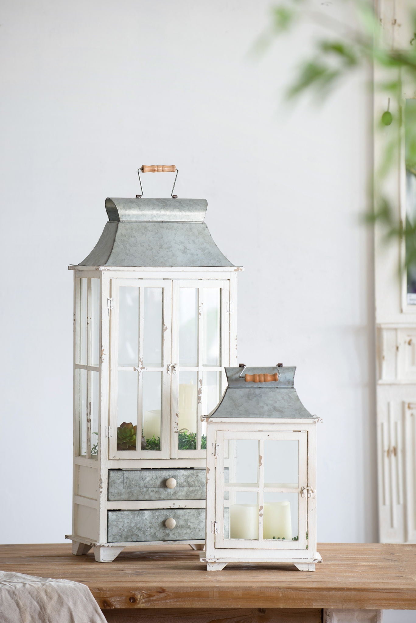 Wooden Candle Lantern Decorative, Hurricane Lantern Holder Decor For Indoor Outdoor, Home Garden Wedding - Ivory Daily Nest