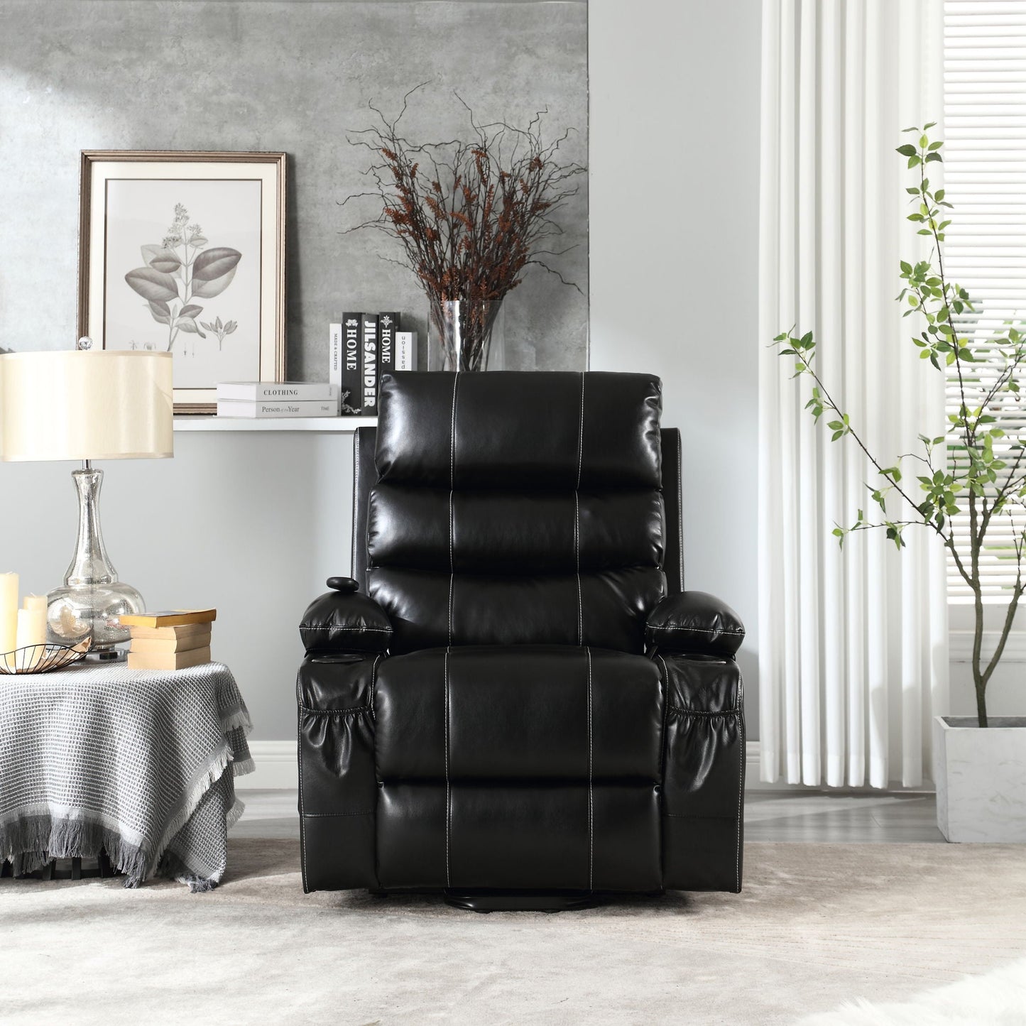 Large Size Electric Power Lift Recliner Chair Sofa For Elderly, 8 Point Vibration Massage And Lumber Heat, Remote Control, Side Pockets And Cup Holders Home Essentials