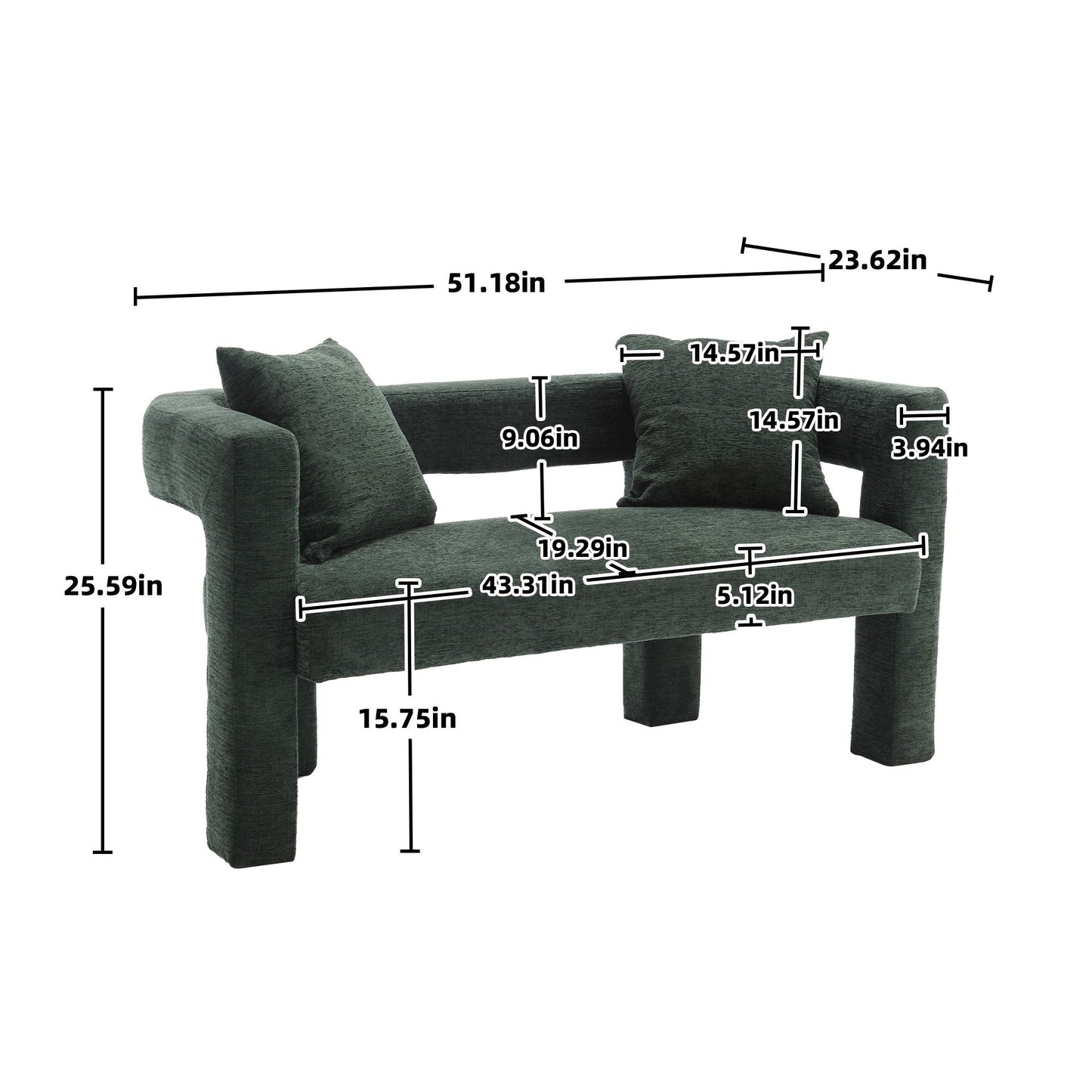 Modern Chenille Loveseat Sofa, Comfy Upholstered 2 Seater Home Essentials