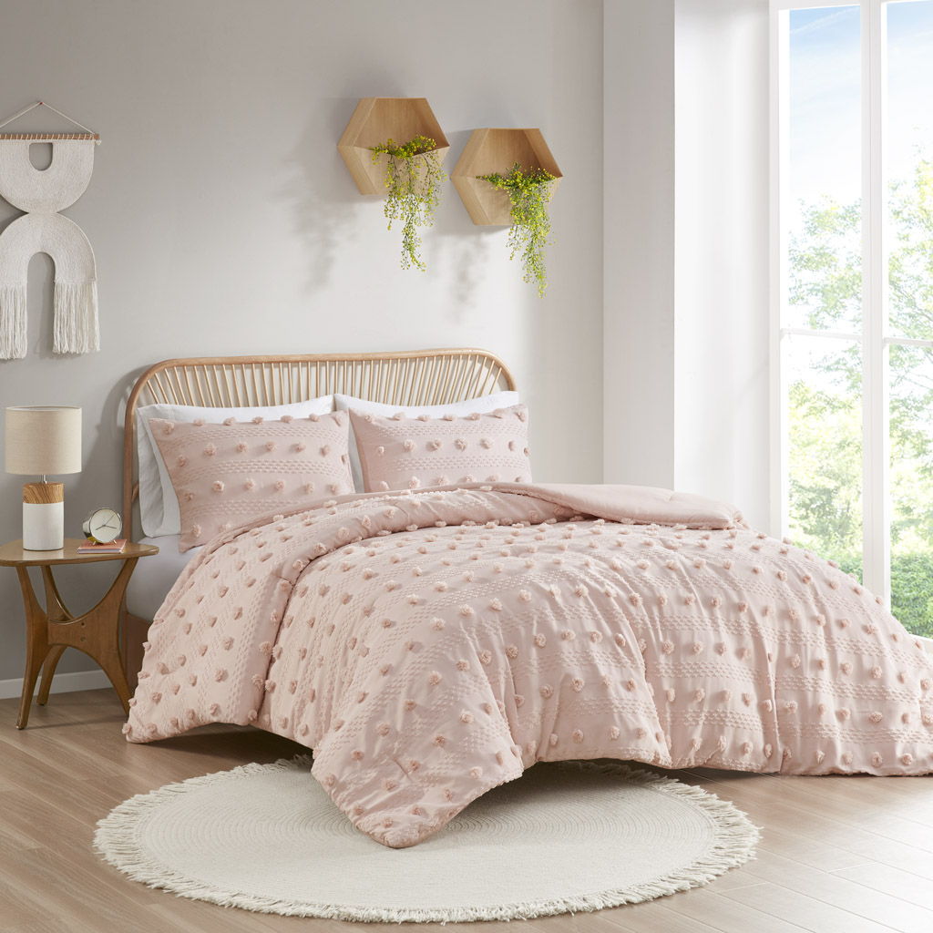 Lucy - Clip Jacquard Full Comforter Set - Pink Intelligent Design