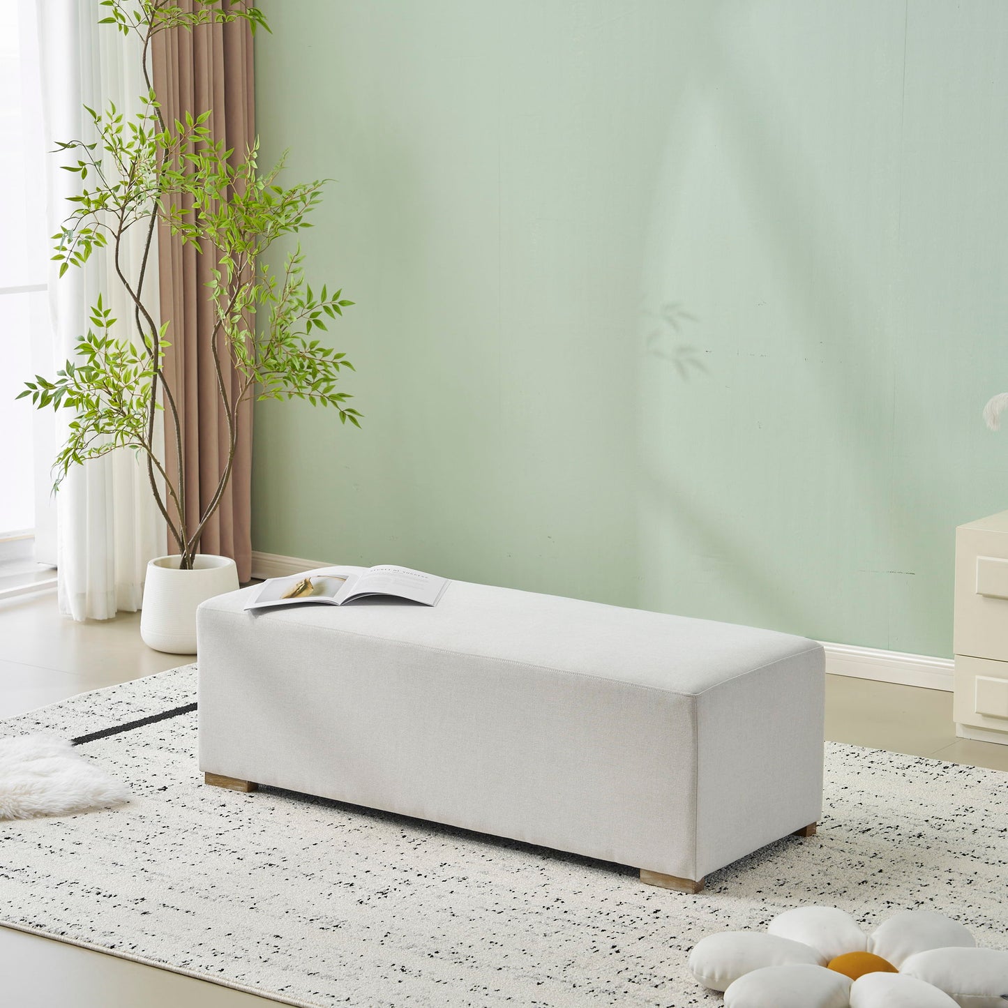Simple Long Ottoman For Living Room - White Noble House