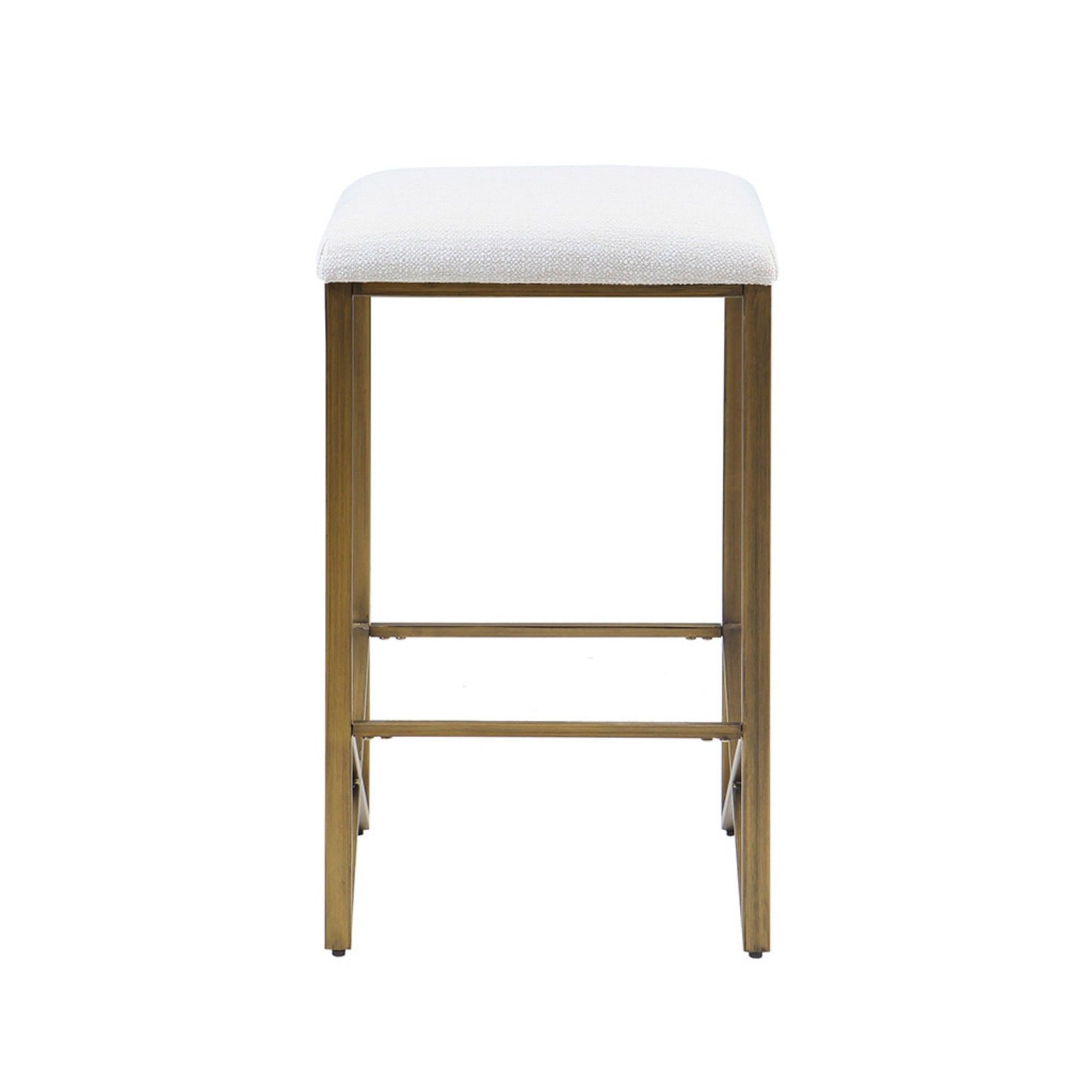 Backless Upholstered Counter Stool With Padded Seat - Ivory / Bronze JLA