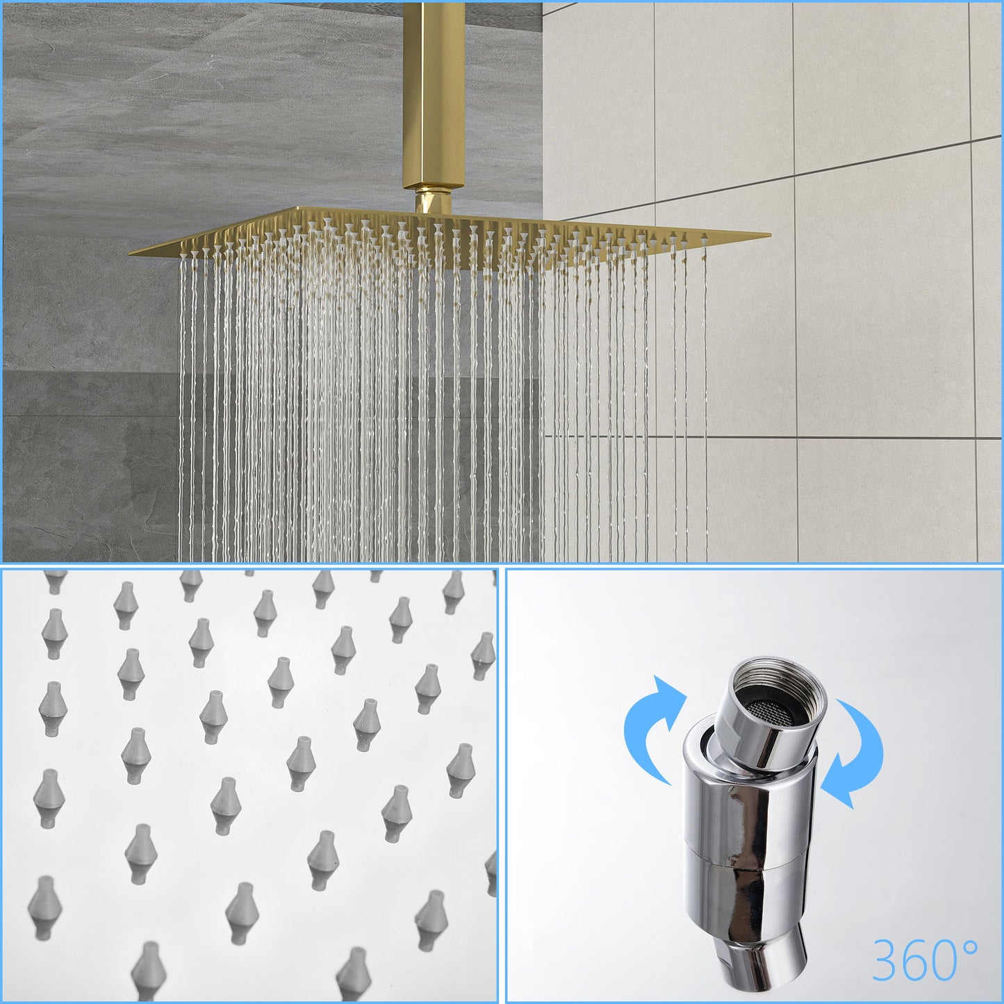 Modern 10" Square Rainfall Shower Head & Stainless Steel Wall Or Ceiling Mount Luxury Spa Shower Panel Daily Nest