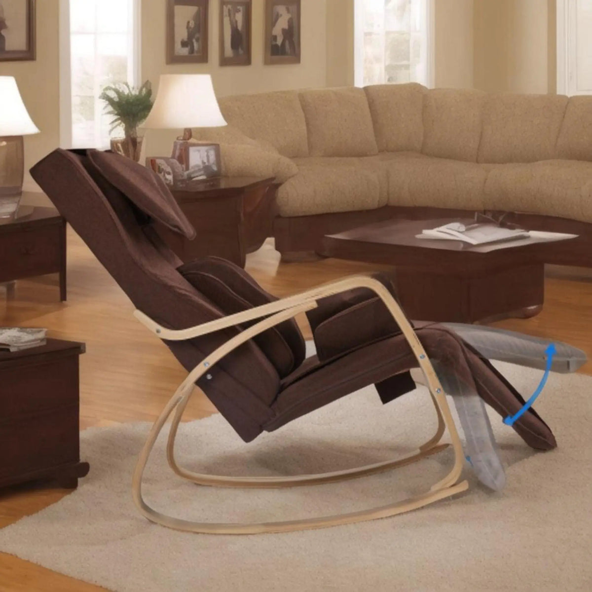 Comfortable Relax Rocking Chair With Full Massage Function Cotton Fabric Air Pressure - Brown Home Essentials