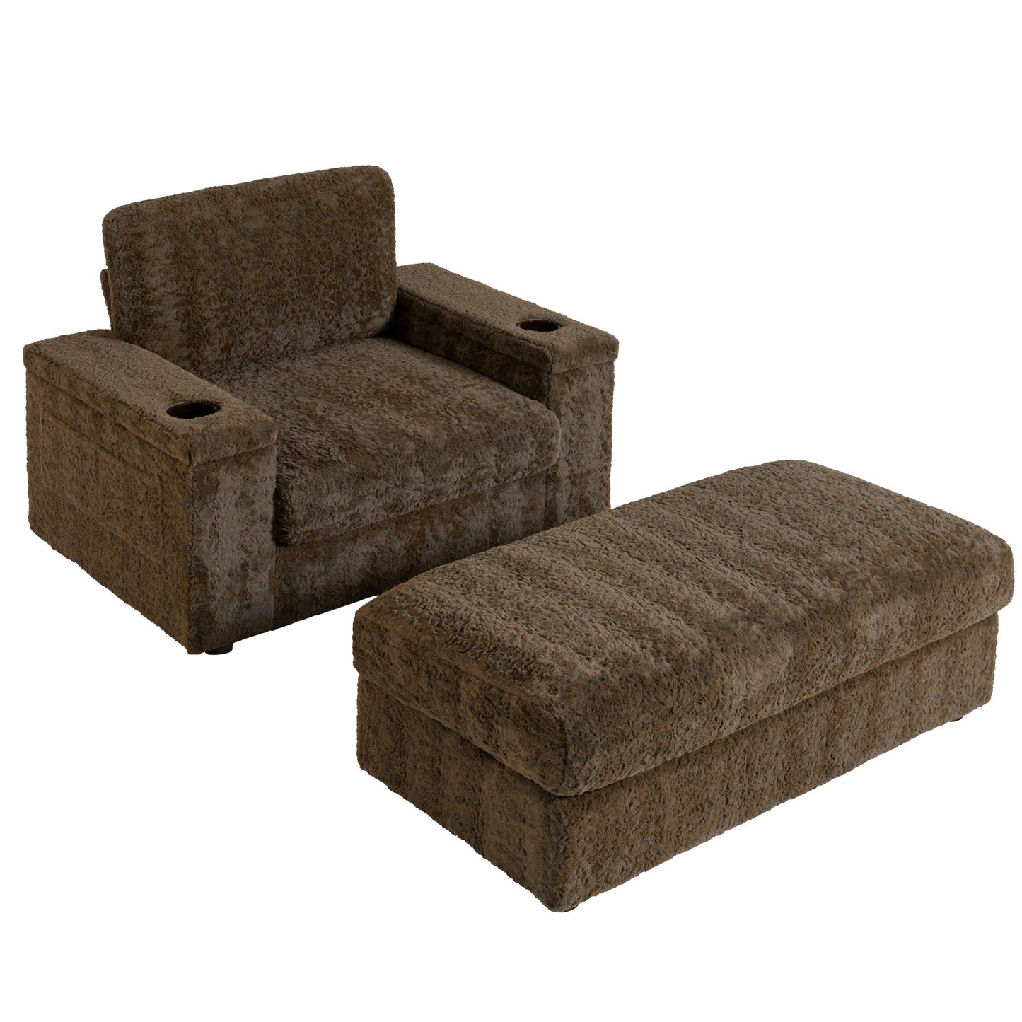 Oversized Chaise Lounge Indoor Rabbit Fur Sofa Bed With Storage Ottoman And Armrests Cup Holders With Deep Seat Luxe & Co.