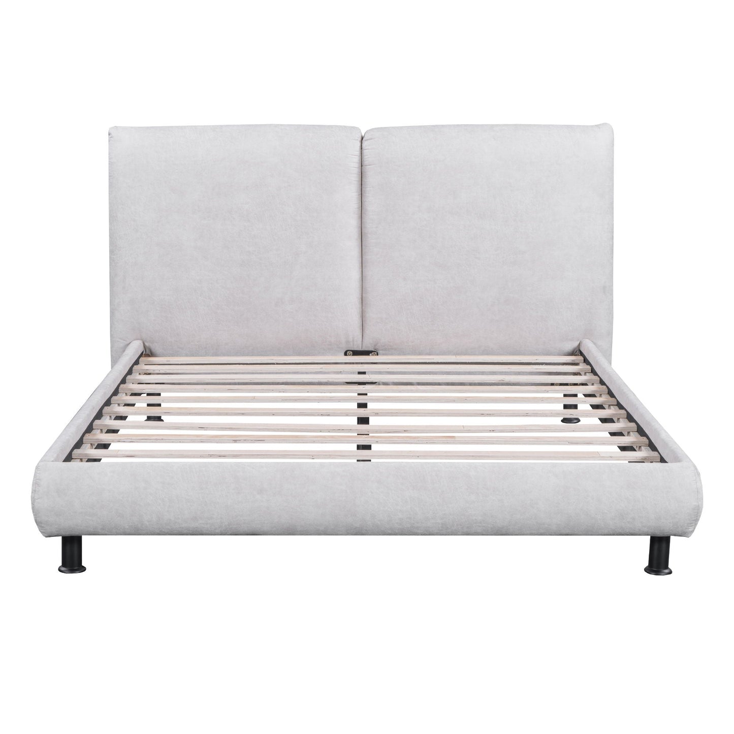 Upholstered Platform Bed With 2 Large Headrests And Thick Halcyon Home