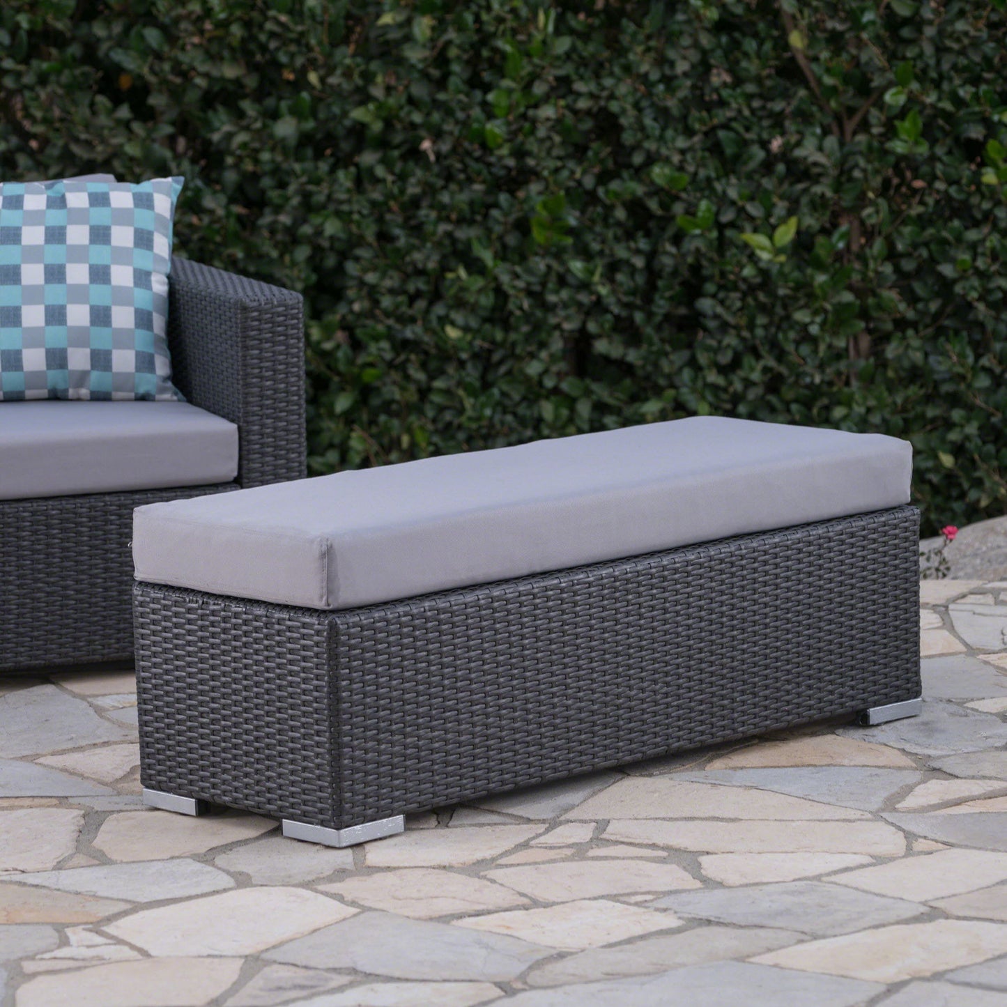 Enthrallia - Outdoor Wicker Bench With Foam Filled Cushion Noble House