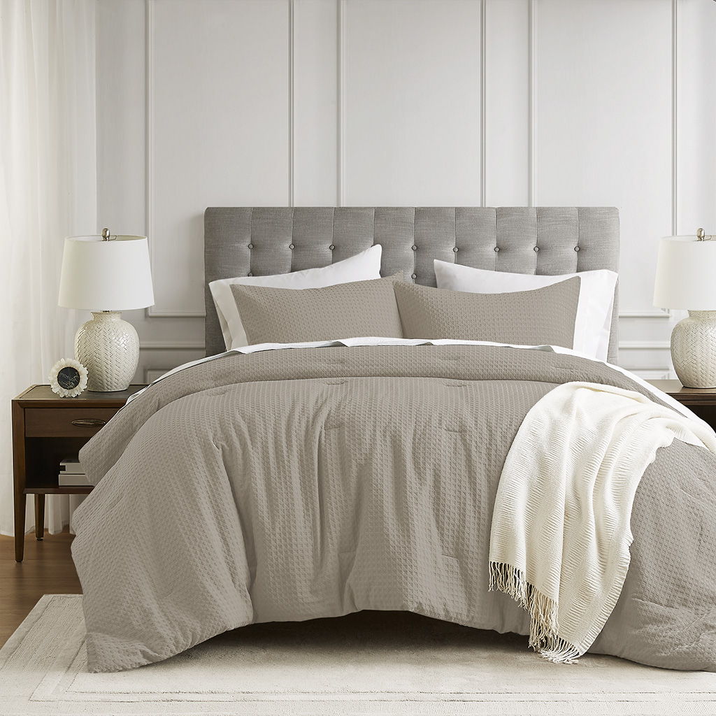 Mina - Twin/Twin Long Waffle Weave Textured Comforter Set - Neutral Super Listing