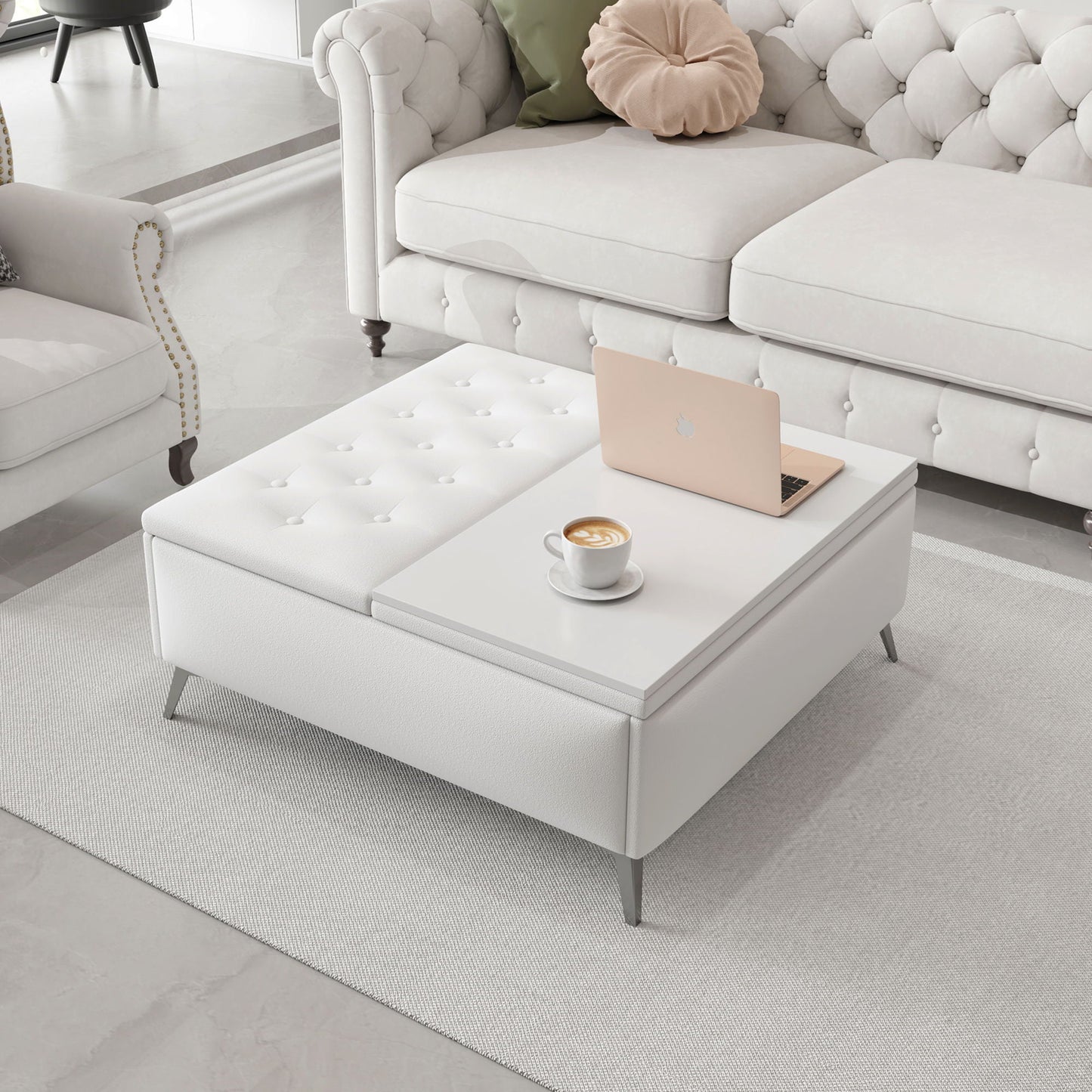 Modern Square Storage Ottoman Coffee Table With Lift-Top Design Home Essentials