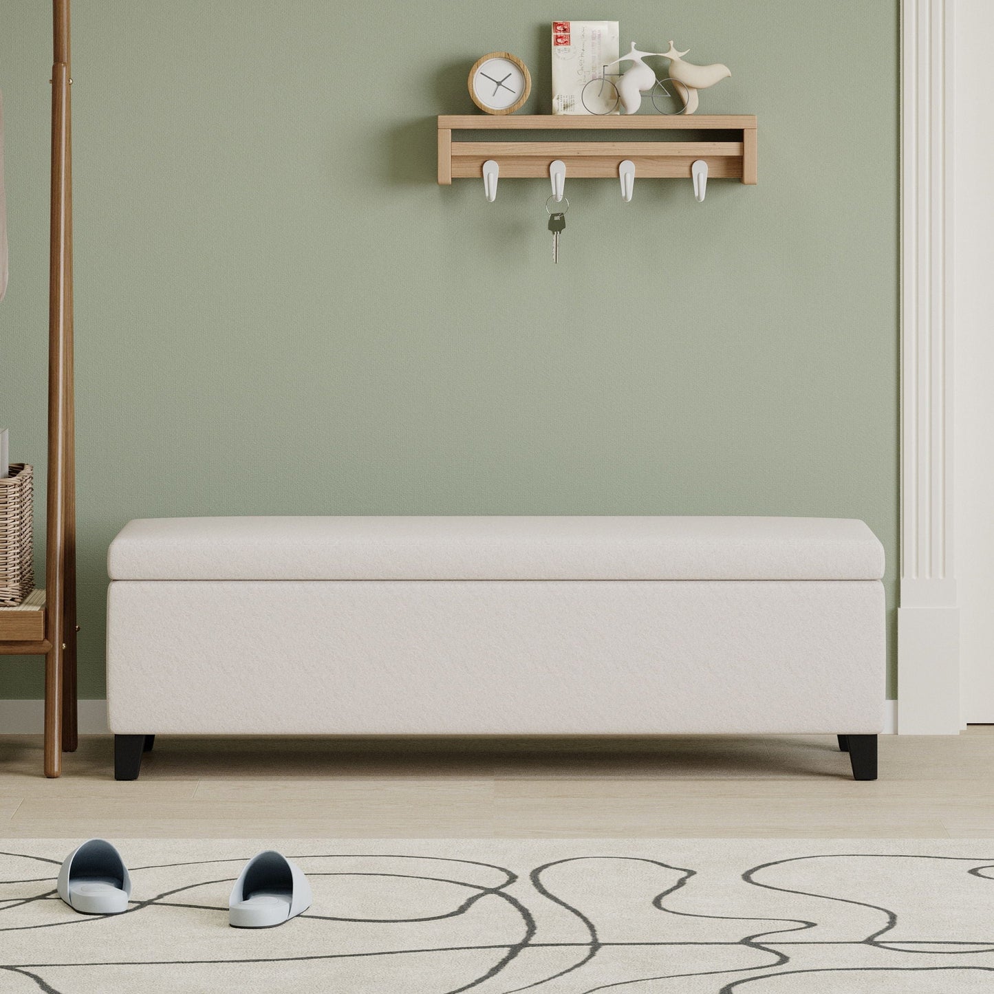 Storage Ottoman For Living Room, Bedroom - White Noble House