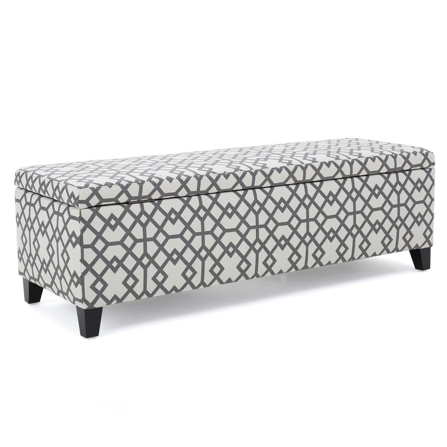 Quotient - Upholstered Storage Ottoman With Tapered Block Feet - Gray / White Noble House
