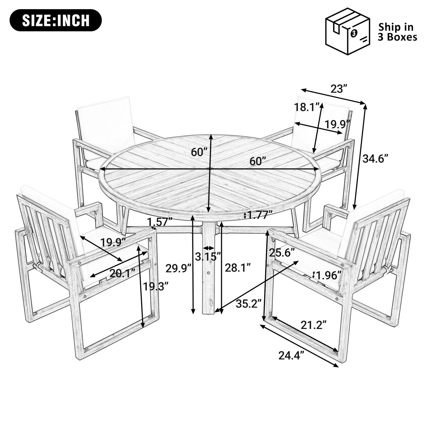 5 Piece Outdoor Patio Dining Set With 4 Armchairs And Table - Beige Hearth and Haven