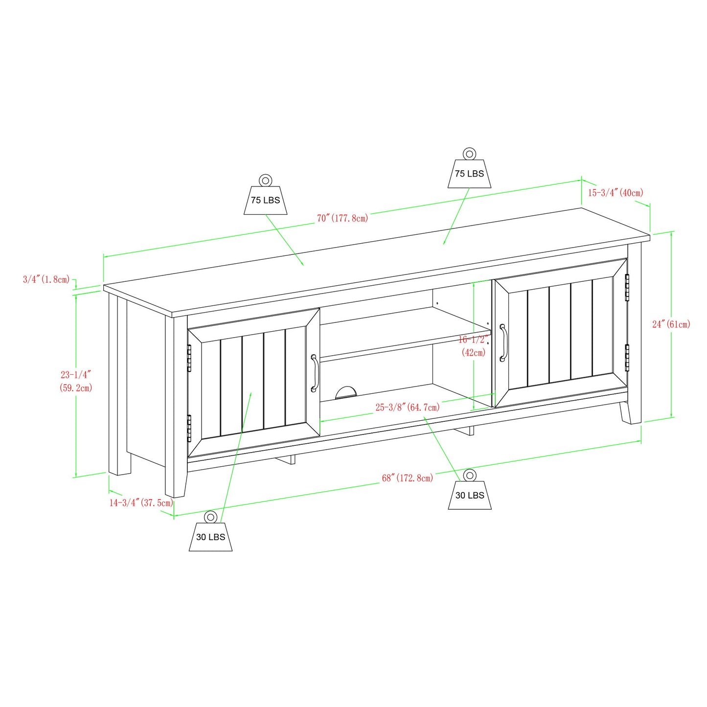 Modern Farmhouse 2 Door Grooved 70" TV Stand For 85" TVs Walker Edison
