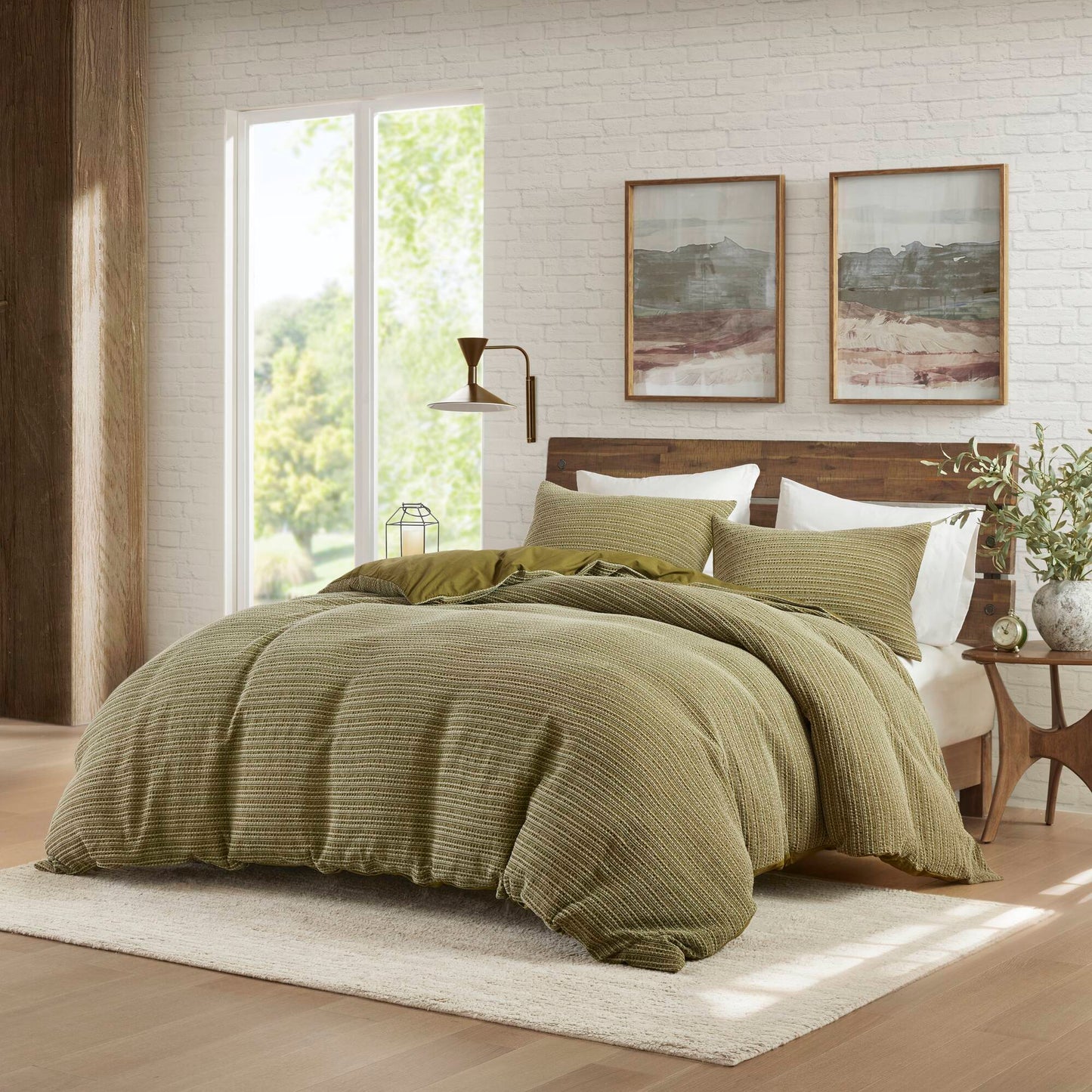 Lyon - 3 Piece King/California King Waffle Washed Duvet Set - Green Woolrich