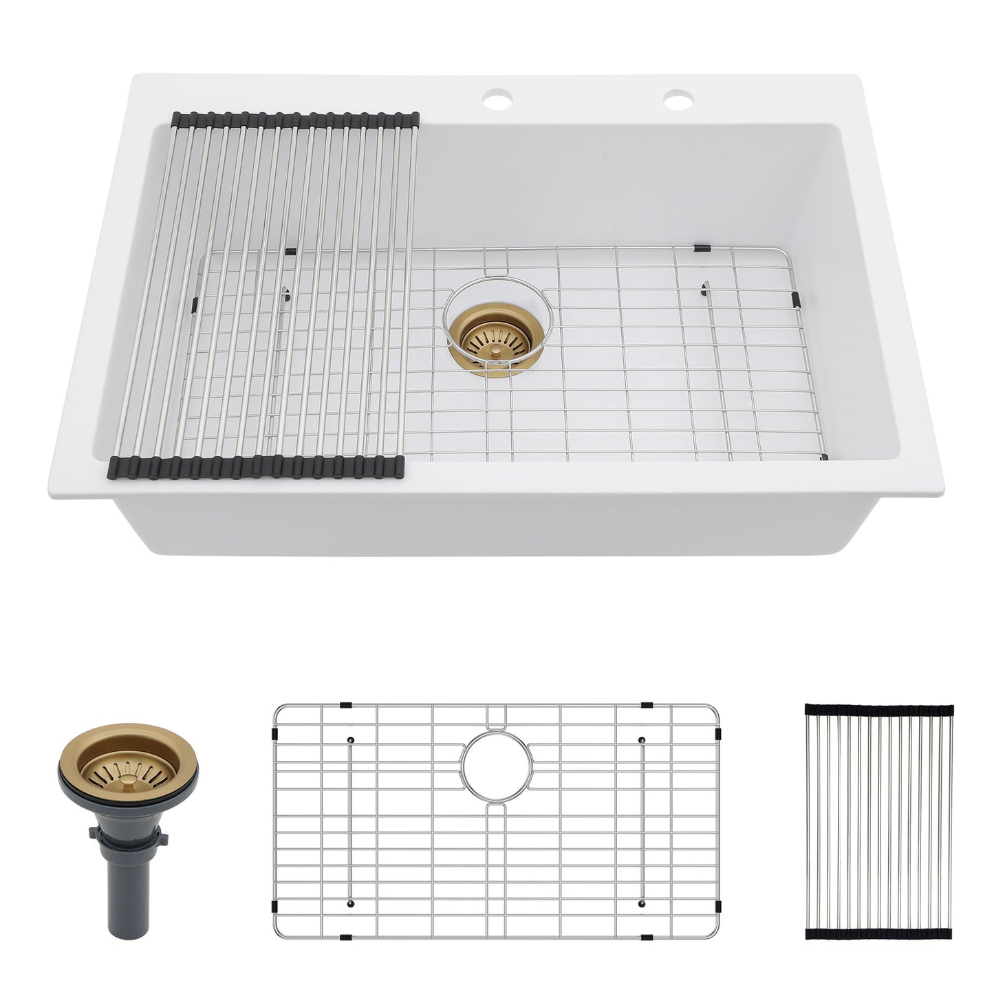 Quartz Kitchen Sink, Granite Composite, Drop In Sink With Durable Design Daily Nest