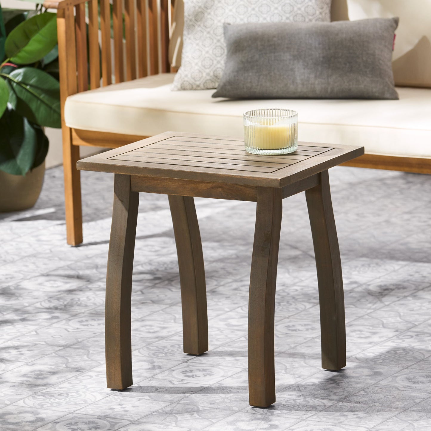 Kinesis - Outdoor Side Table With Slatted Top And Wood Frame Noble House