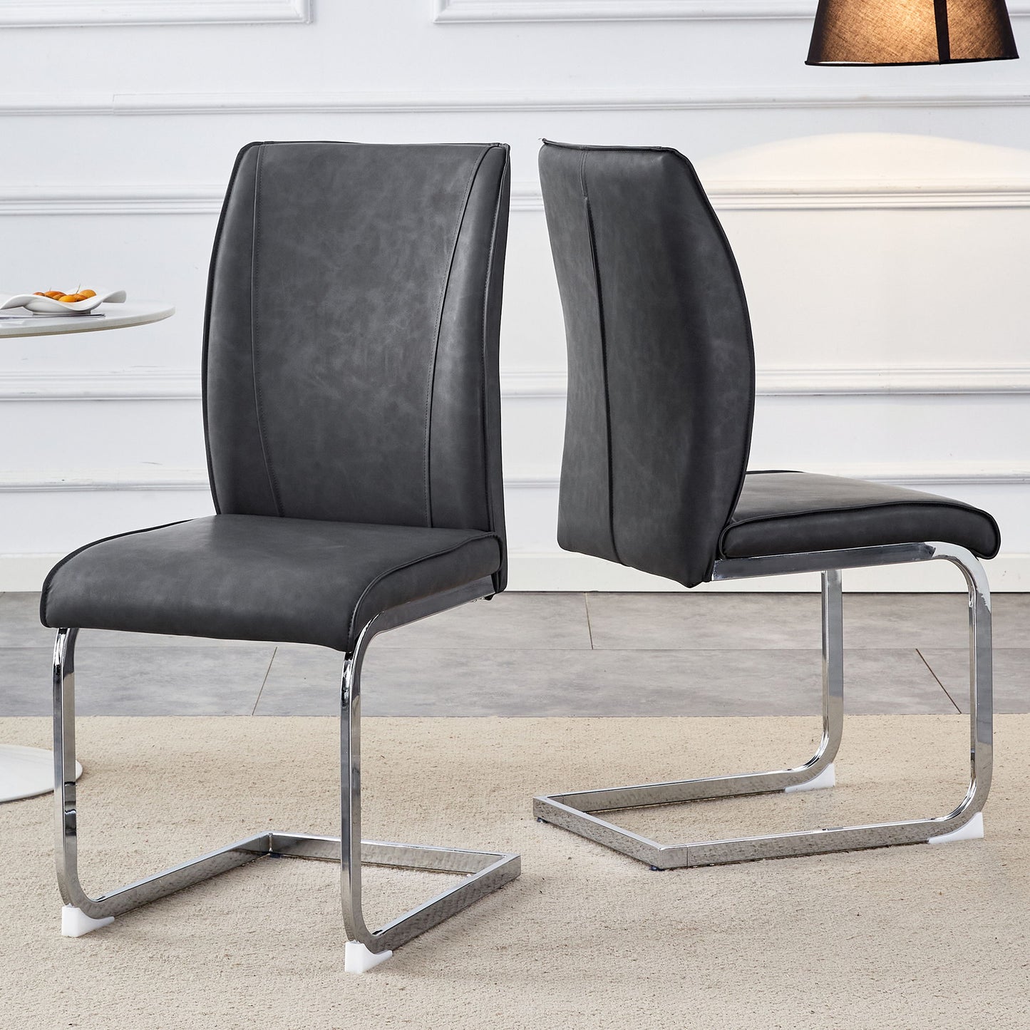 Luxury Simple Arch Chair (Set of 2) Dark High Resilience Dining Chair With Metal LegsMaterial - Dark Gray / Silver Home Essentials