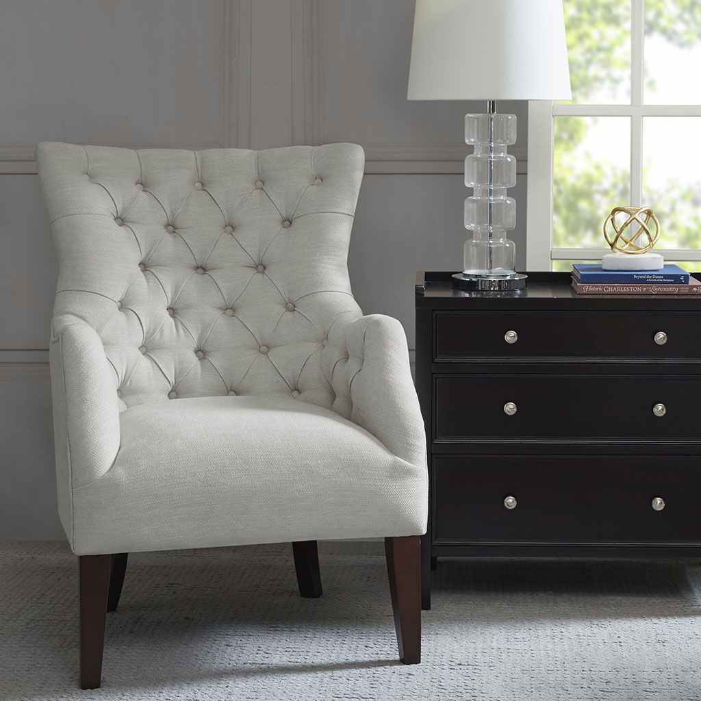 Hannah - Button Tufted Wing Chair - Ivory Madison Park
