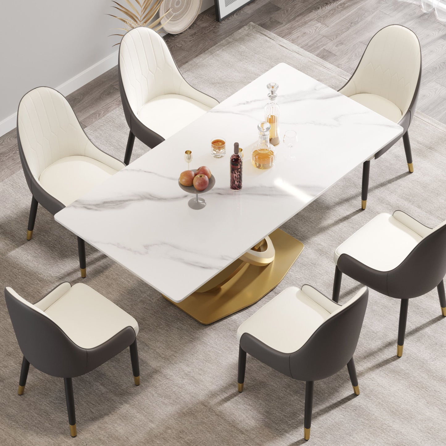 70.84" Modern Artificial Stone Panel Double-Ring Stainless Steel Metal Legs, Can Accommodate 6-8 People Home Essentials