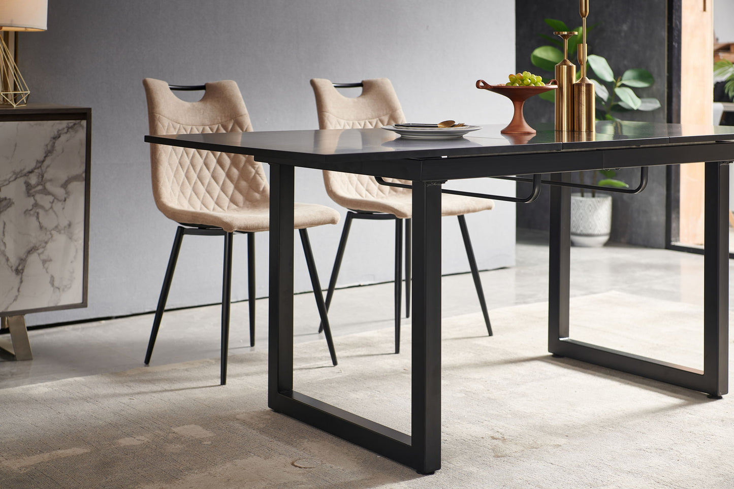 Square Extendable Dining Table With Metal Leg, Modern Space Saving Kitchen Table For Living Room Home Essentials