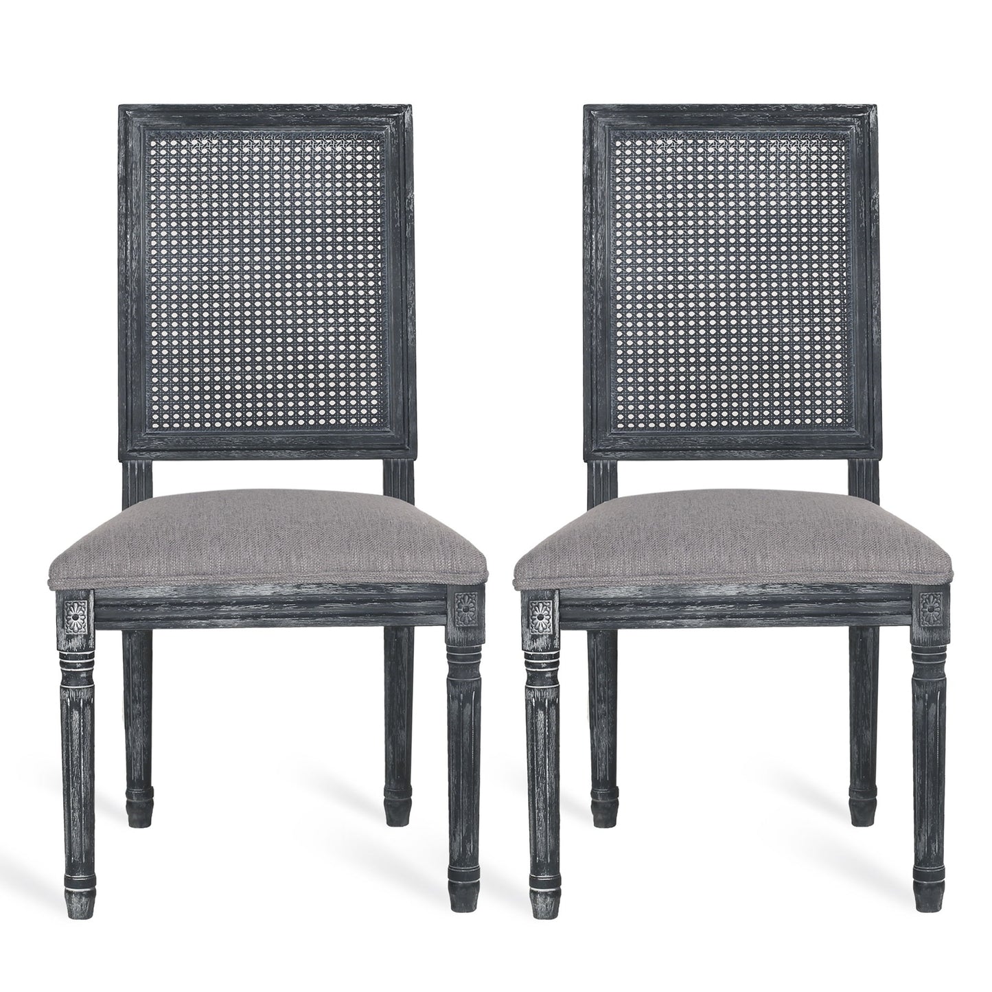 French Country Dining Chair With Rectangular Cane Backrest And Smooth Upholstered Seating Noble House