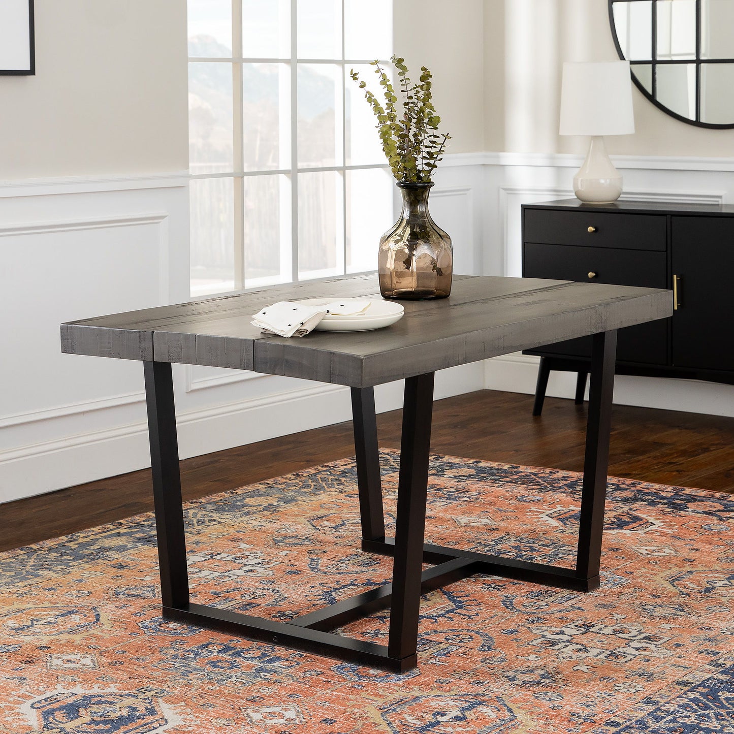 Rustic Metal And Solid Distressed Dining Table Walker Edison