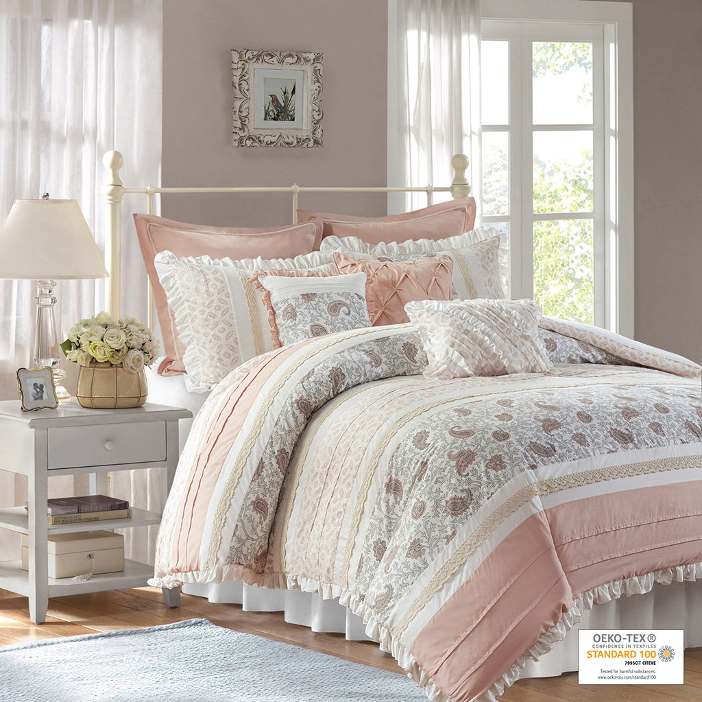 Dawn - California King 9 Piece Comforter Set - Blush Madison Park