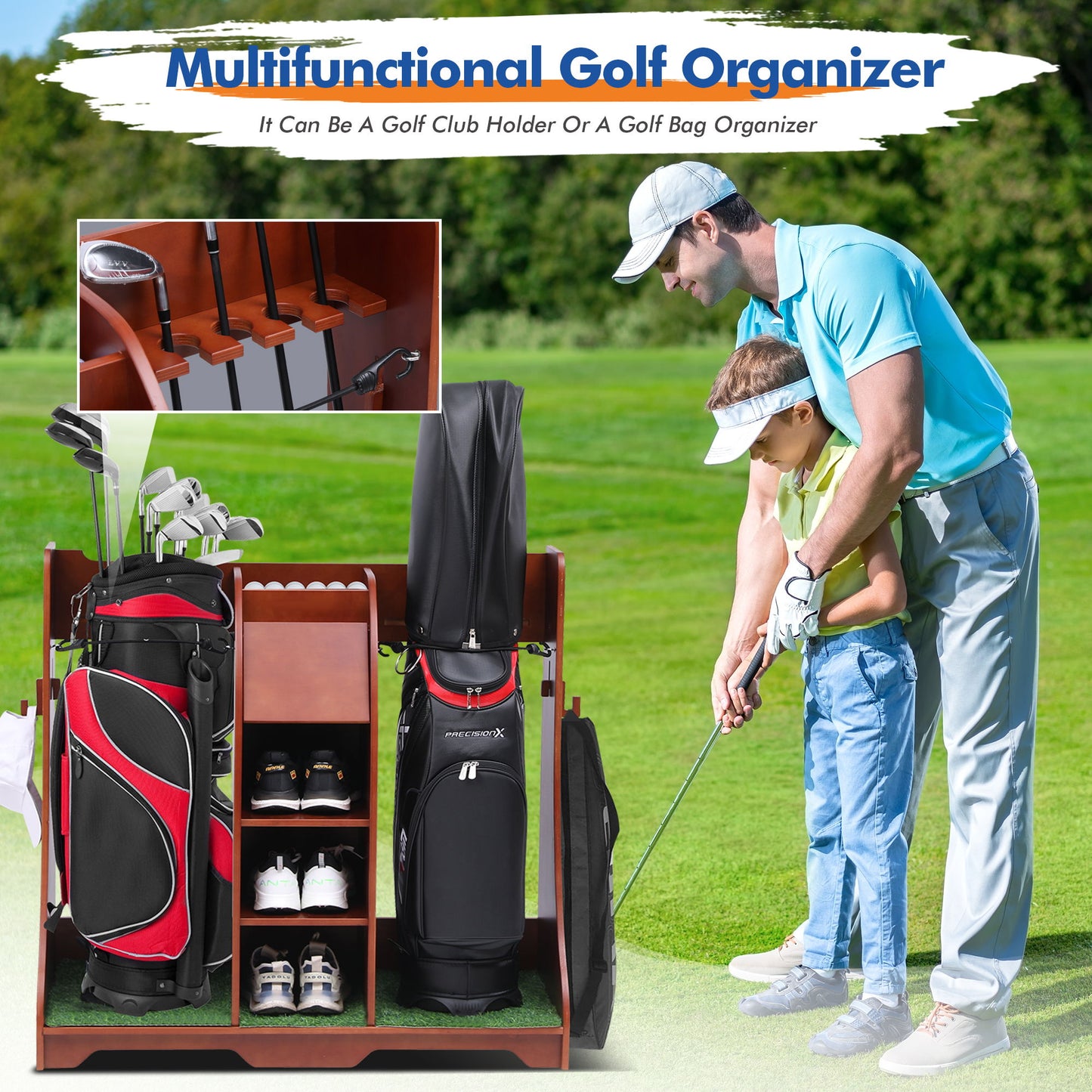 Wood Freestanding Adjustable Multi Use Golf Shelf - Reddish Brown Daily Nest