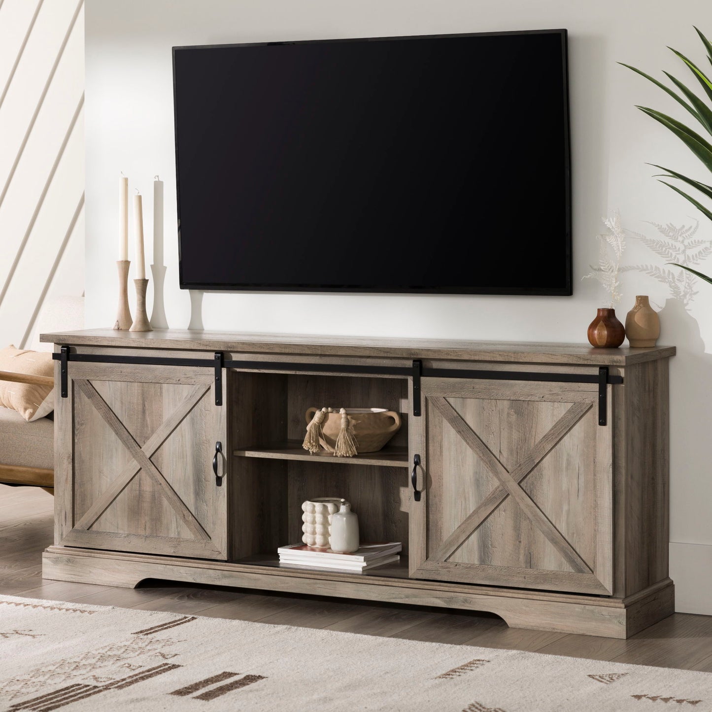 Farmhouse Sliding X Barn Door TV Stand Walker Edison