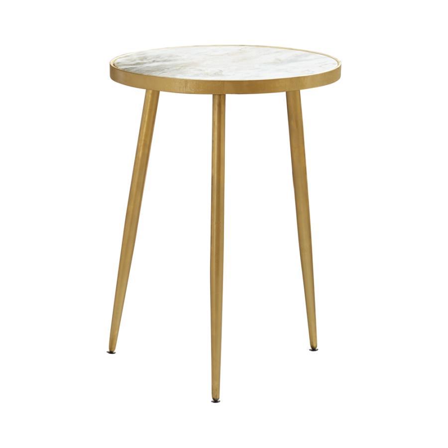 Acheson - Round Marble Top Side Table - White And Gold CoasterEveryday