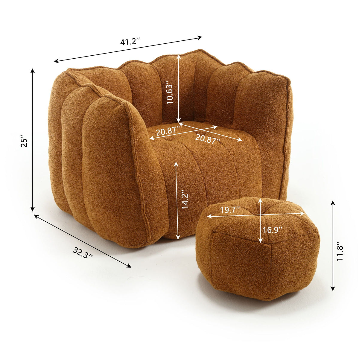 Soft Bean Bag Chair With High Resilient Foam (Chips) - Khaki / Yellow Home Essentials