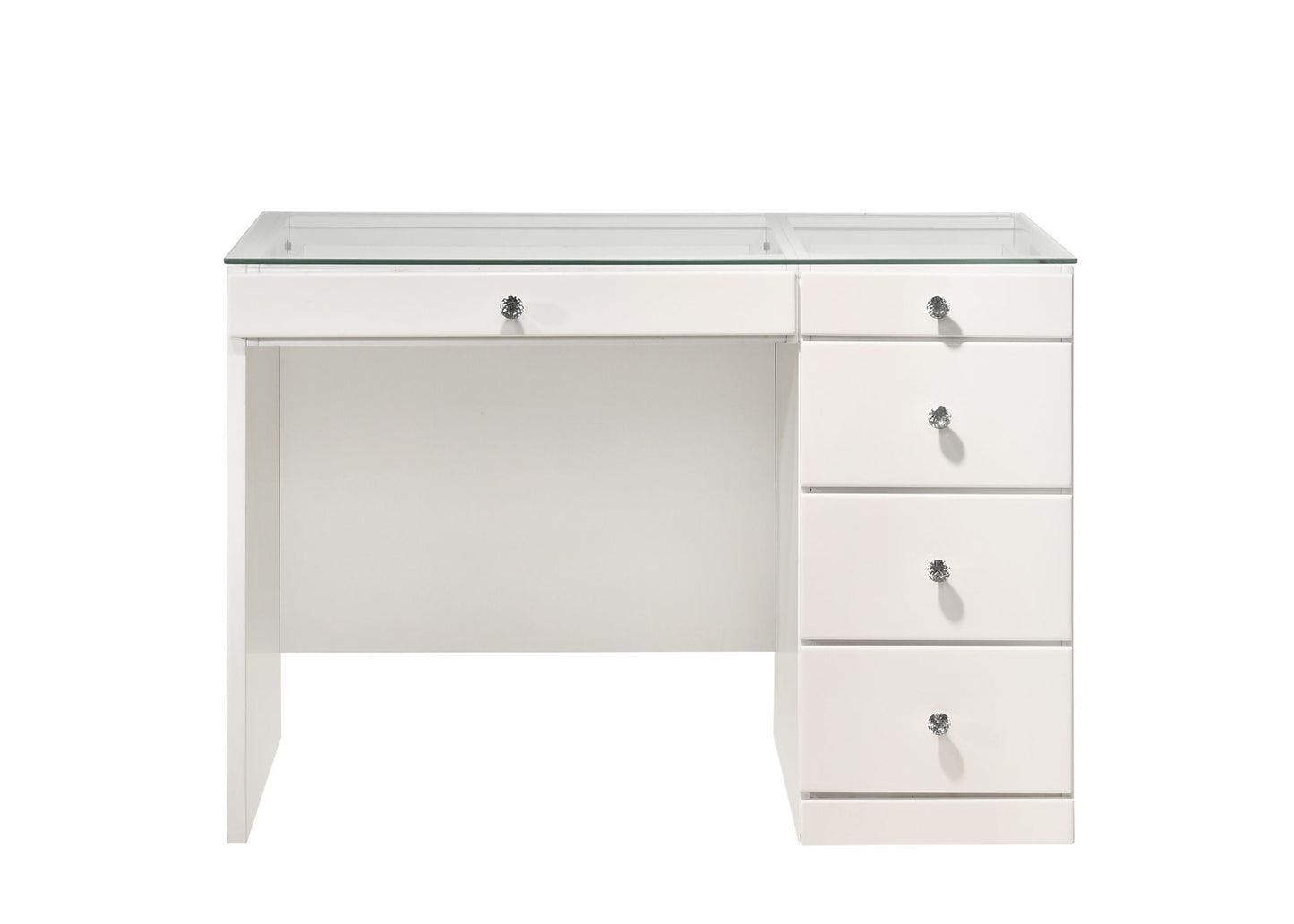 Morgan - Vanity Desk With Glass Top, LED Luxo Mirror & Stool - White Crown Mark