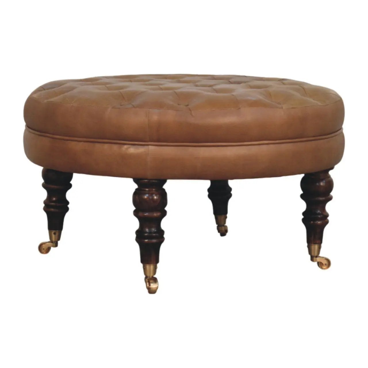 Buffalo - Round Ottoman With Castor Legs - Brown Artisan Furniture