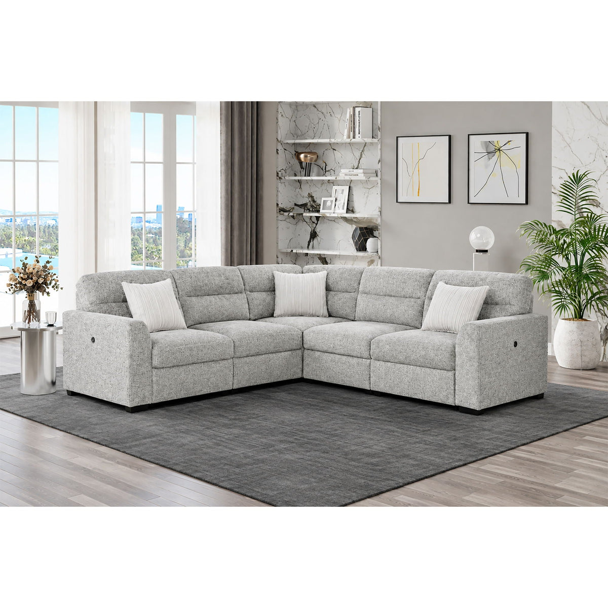 Emiliano - Sectional Sofa With 3 Pillows - Nickel Global Furniture USA