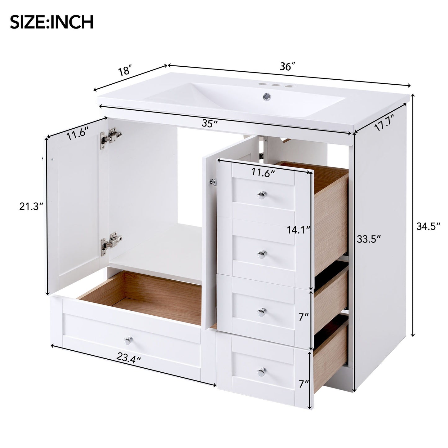 Shaker Free Standing Bathroom Vanity Cabinet With Sink, Soft Close Drawers, Soft Close Doors Hearth and Haven