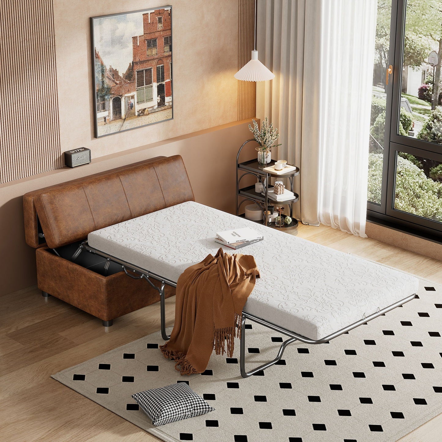 Twin Size Folding Ottoman Sleeper Bed With Mattress Convertible Guest Bed Hearth and Haven