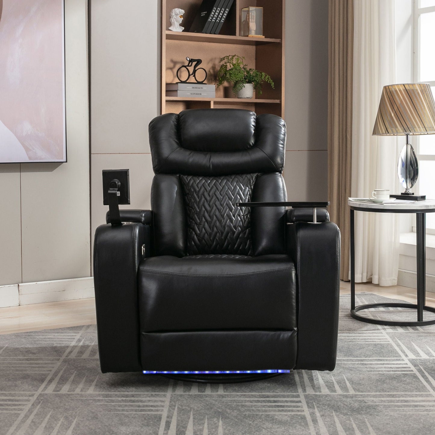 270 Degree Swivel Power Recliner With Tray Table, Phone Holder, Cup Holder, USB Port Hearth and Haven