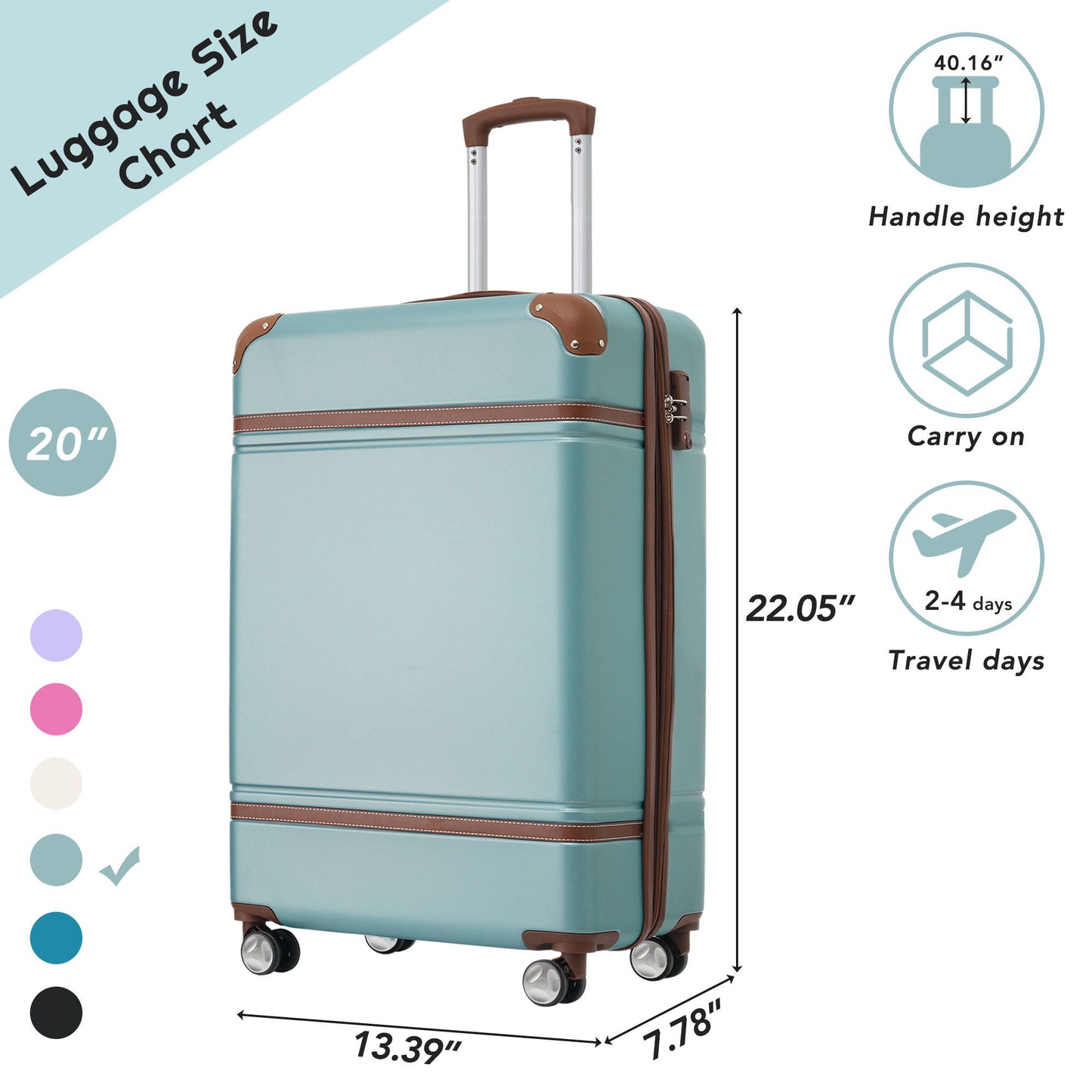 20" Luggage 1 Piece With Tsa Lock, Lightweight Suitcase Spinner Wheels, Carry On Vintage Luggage Daily Nest