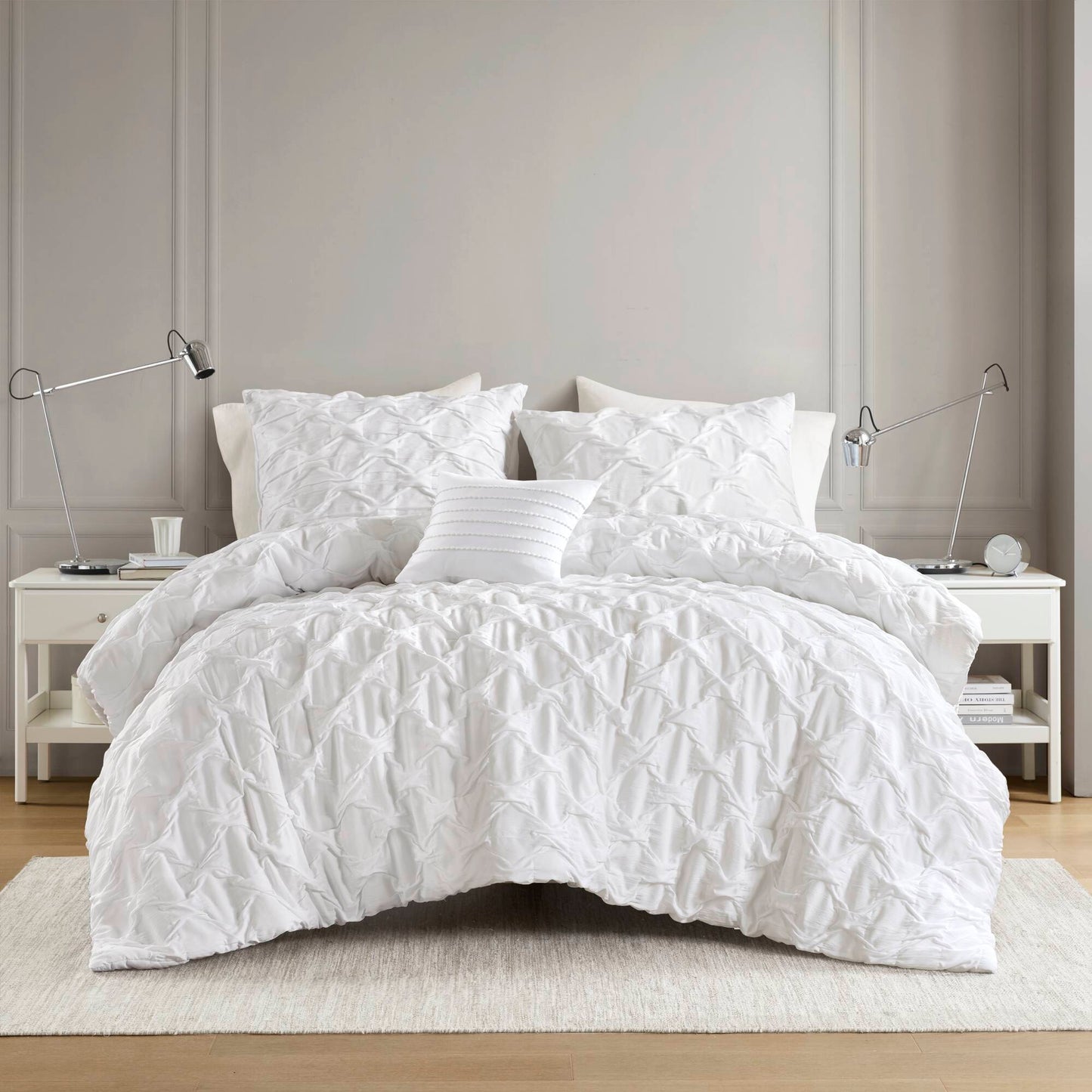 Bailey - King/California King Diamond Pucker Comforter Set - White Super Listing