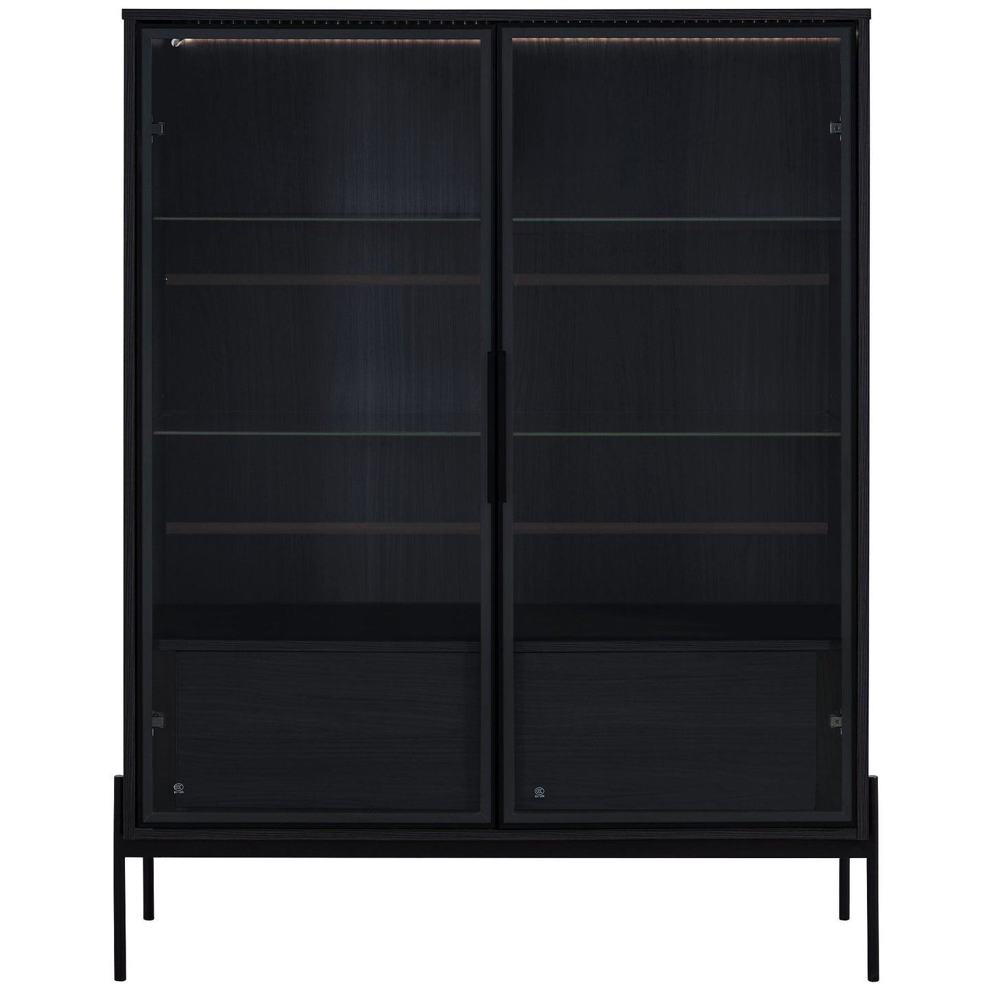 Modern Minimalist Style LED Curio Cabinet With Tempered Glass Door, Metal Legs Hearth and Haven