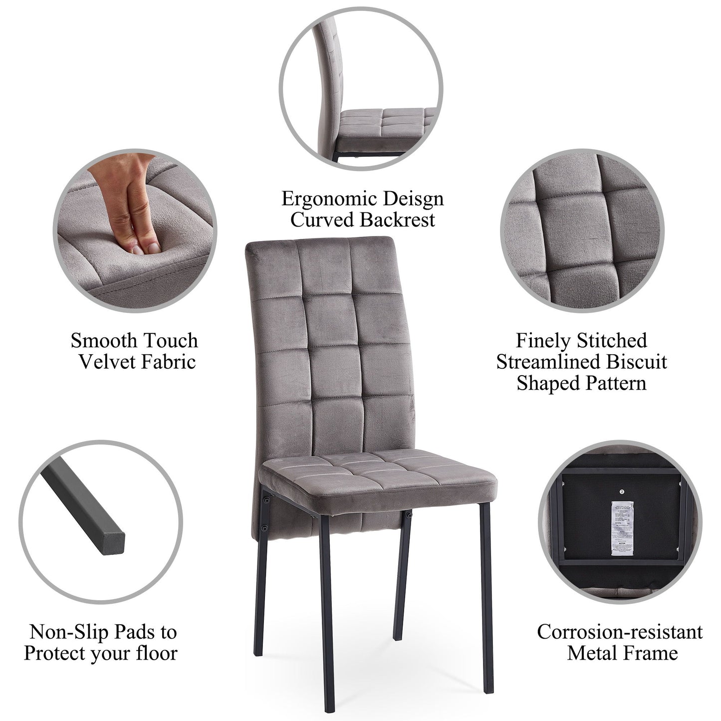 Velvet High Back Nordic Dining Chair Modern Fabric Chair With Black Legs (Set of 2) Home Essentials