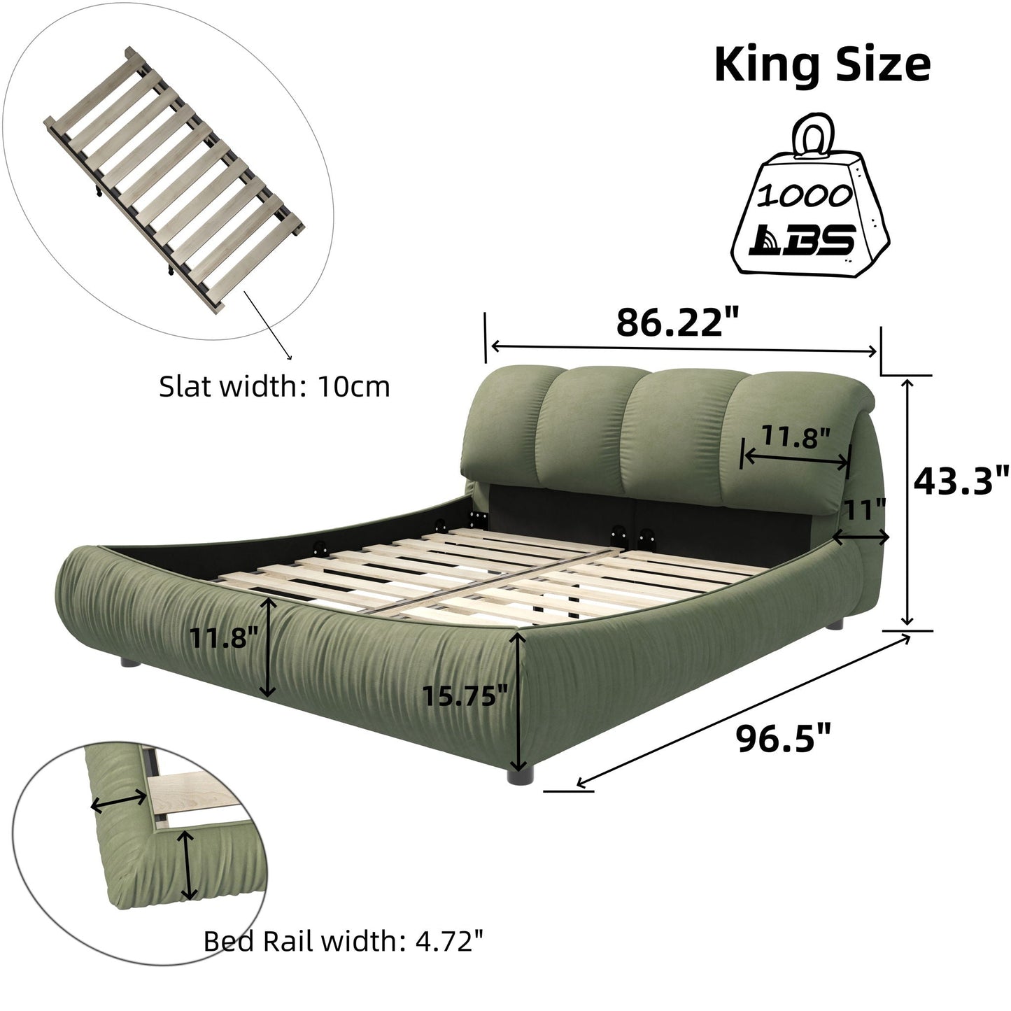 Luxury Upholstered Platform Bed With Oversized Padded Backrest And Solid Wood Frame Home Essentials